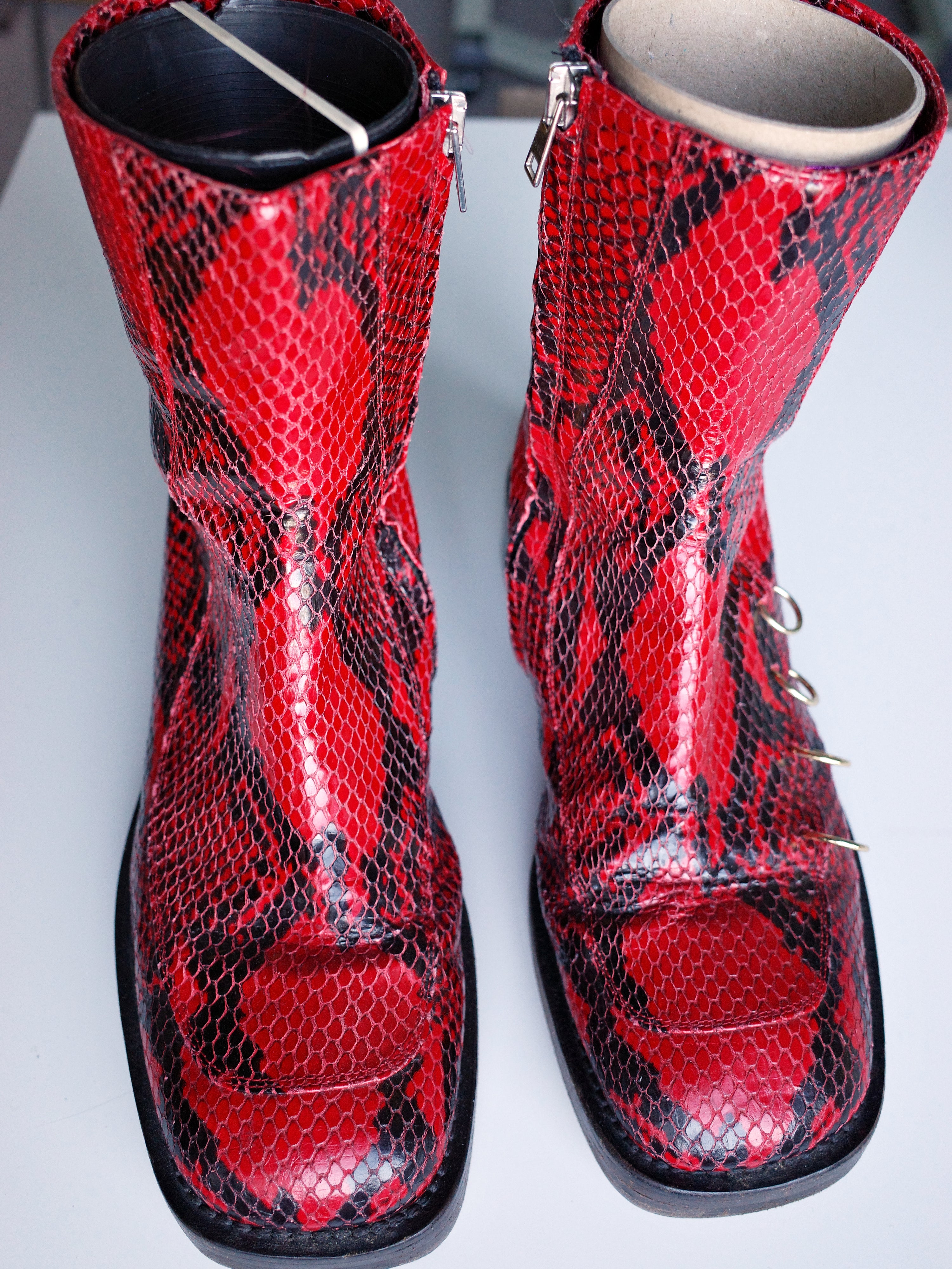 Marni Red Faux-Snakeskin Ring Boots