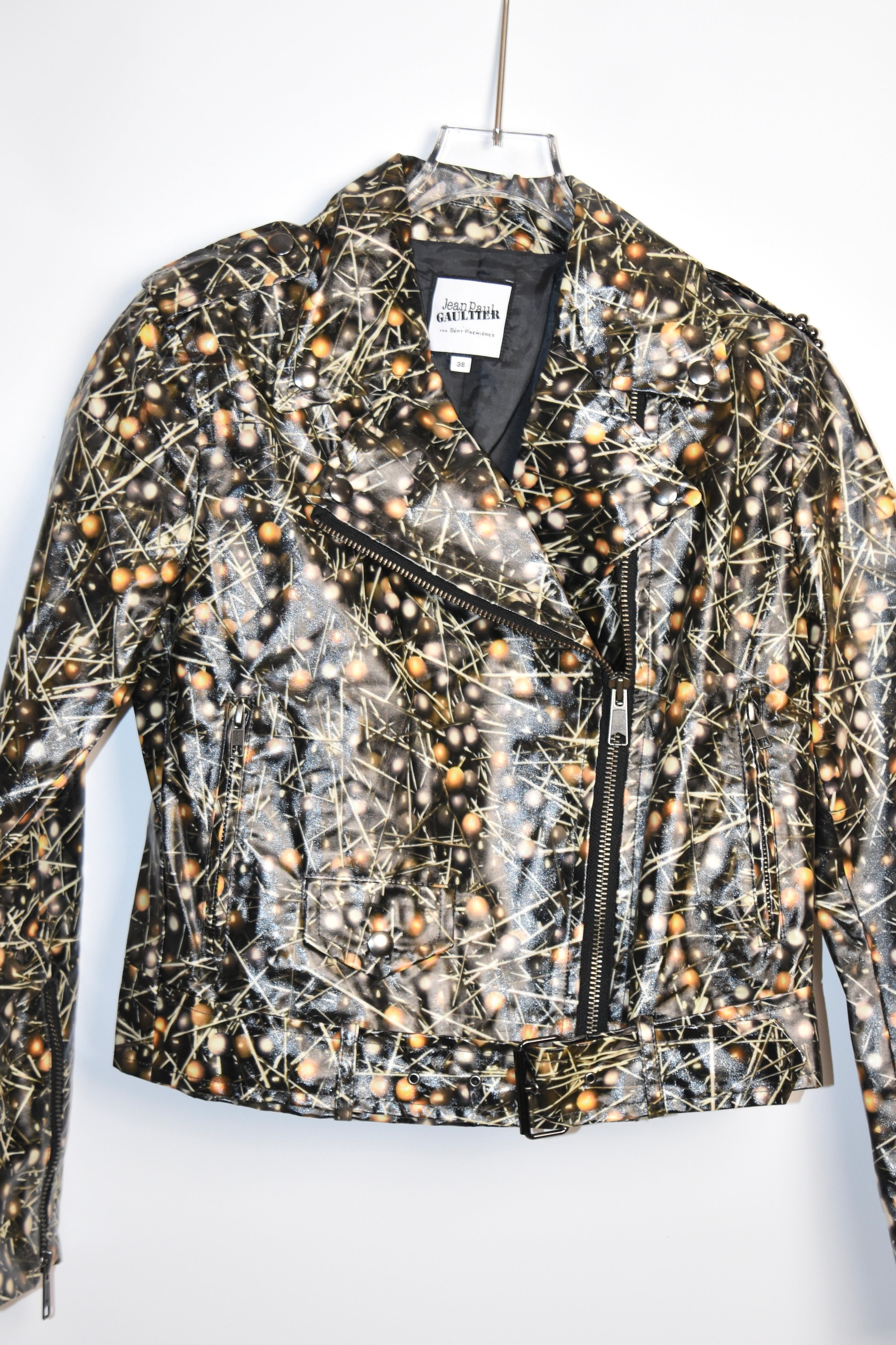 Jean Paul Gaultier for Sept Premières “Abstract Atomic Print” Moto Jacket – Women’s Size 38 (Brand New)