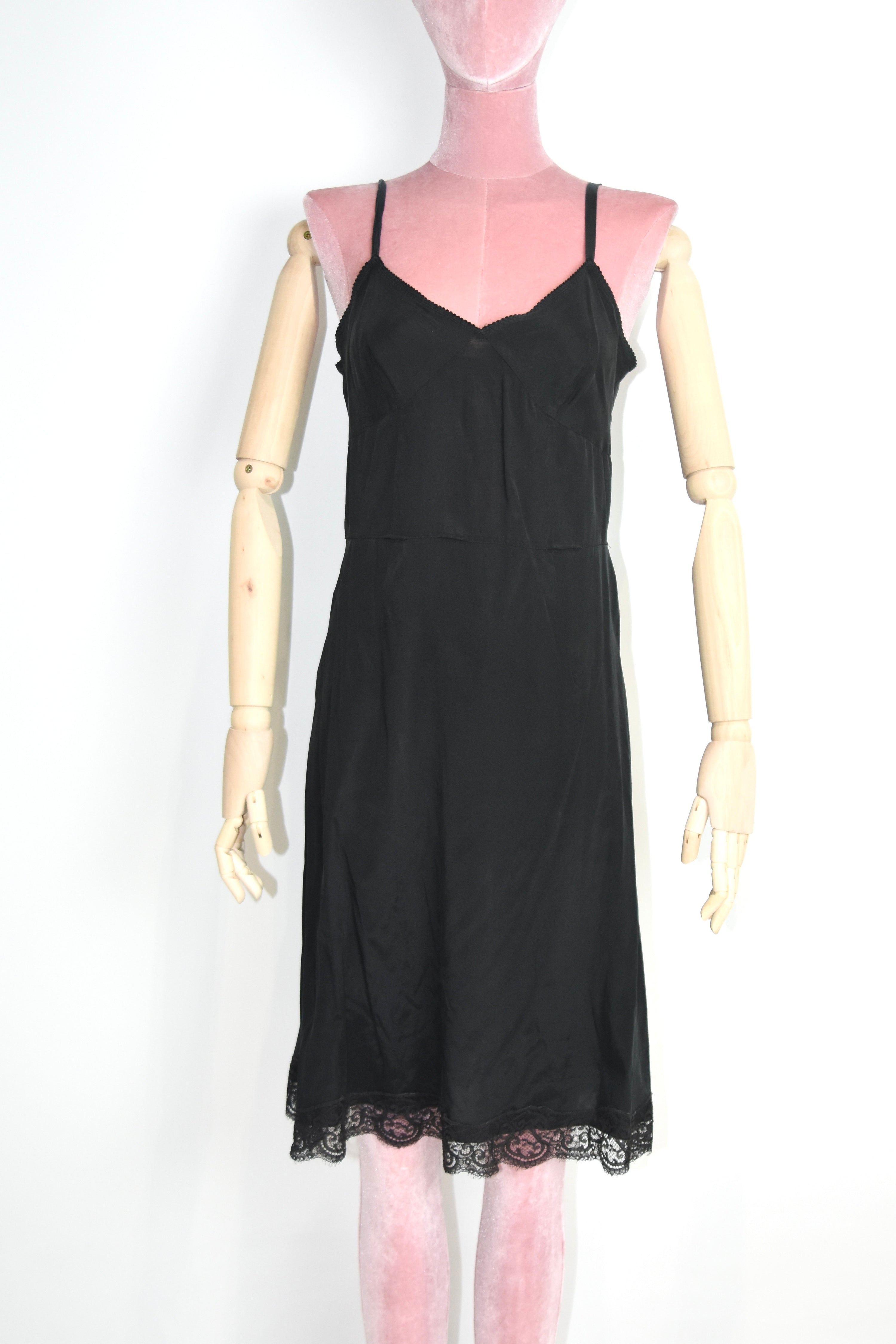 Dolce & Gabbana Black Silk Slip Dress with Lace Hem