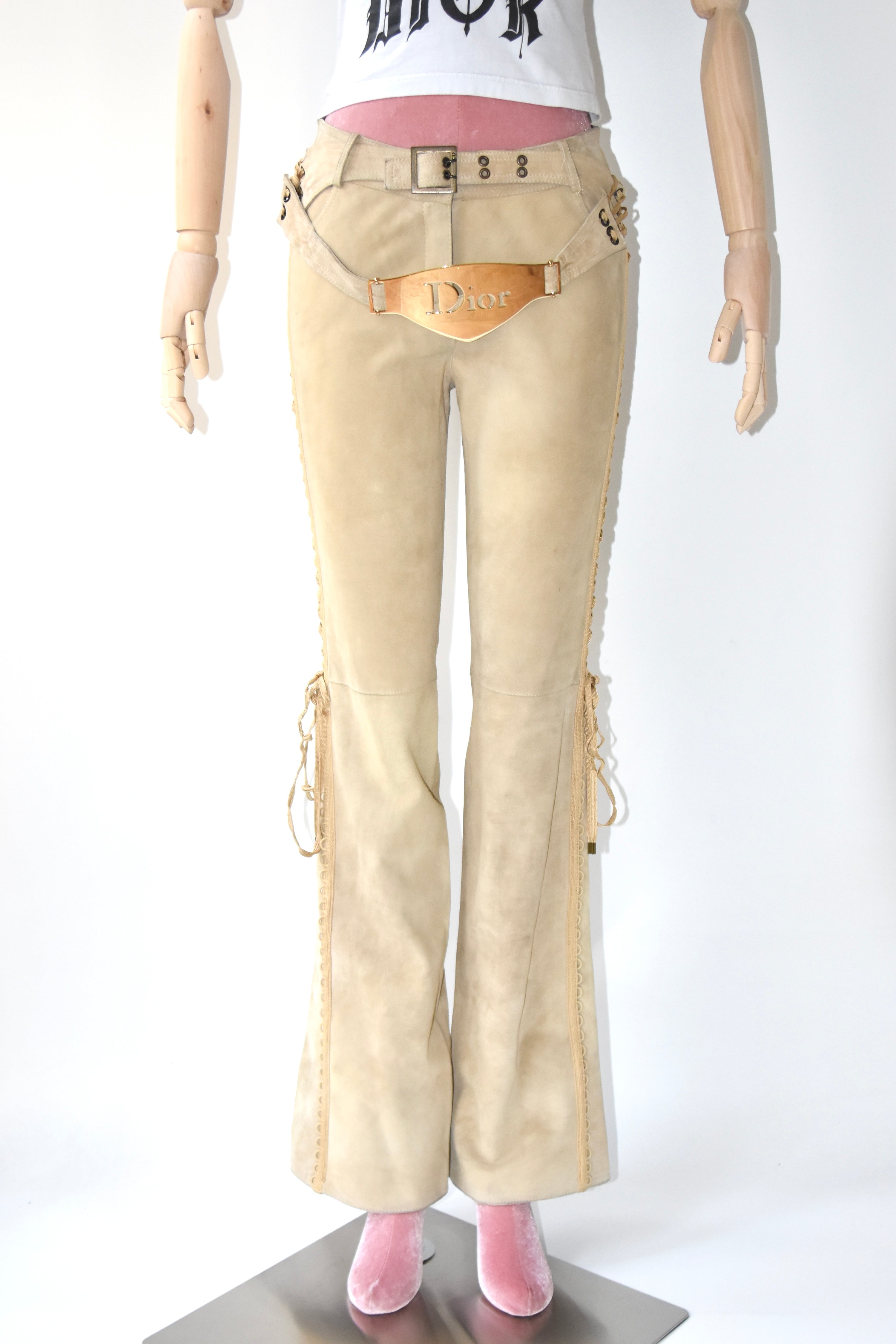 Christian Dior by John Galliano Suede Lace-Up Flared Trousers