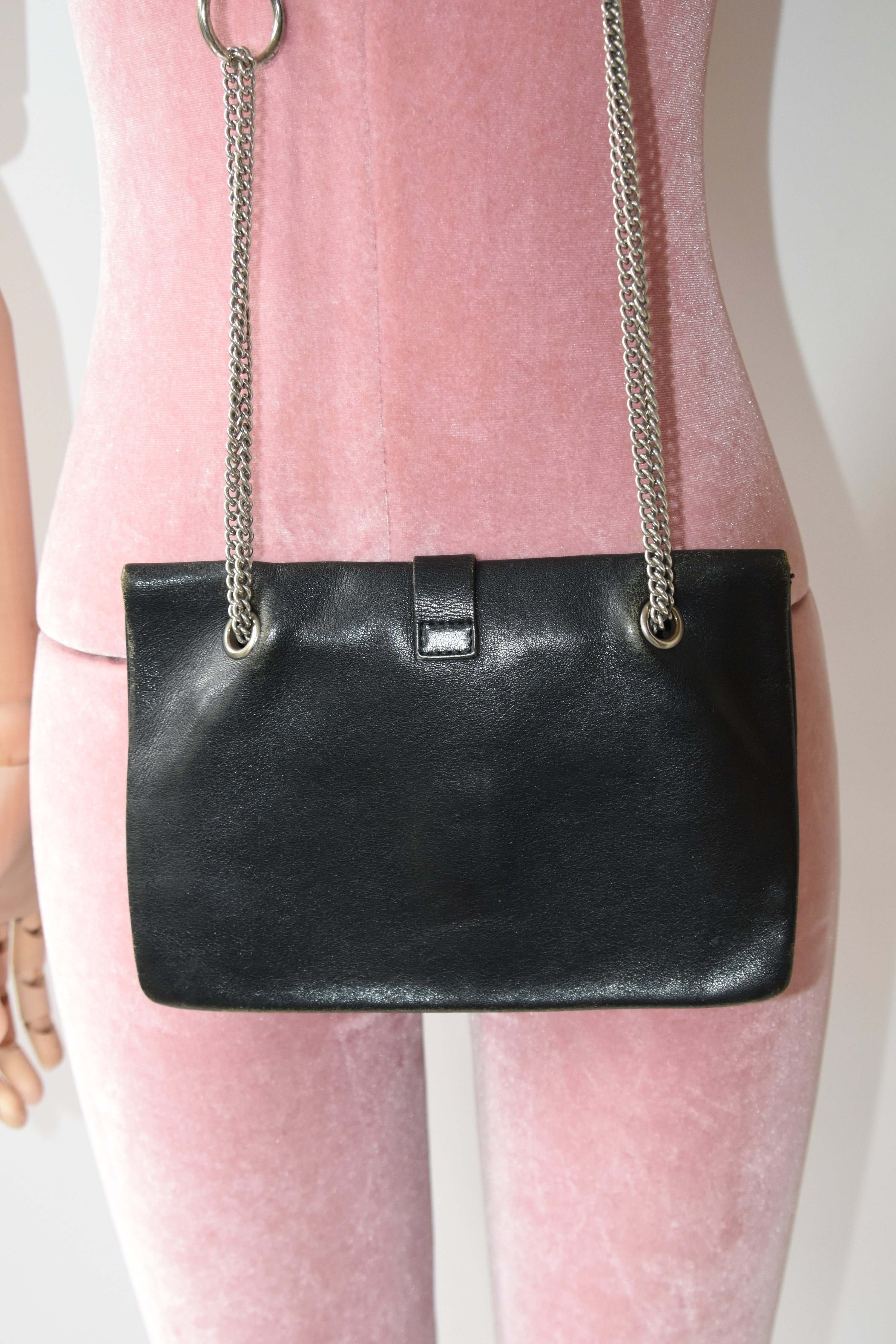 Comme des Garçons Black Leather Chain Buckle Shoulder Bag