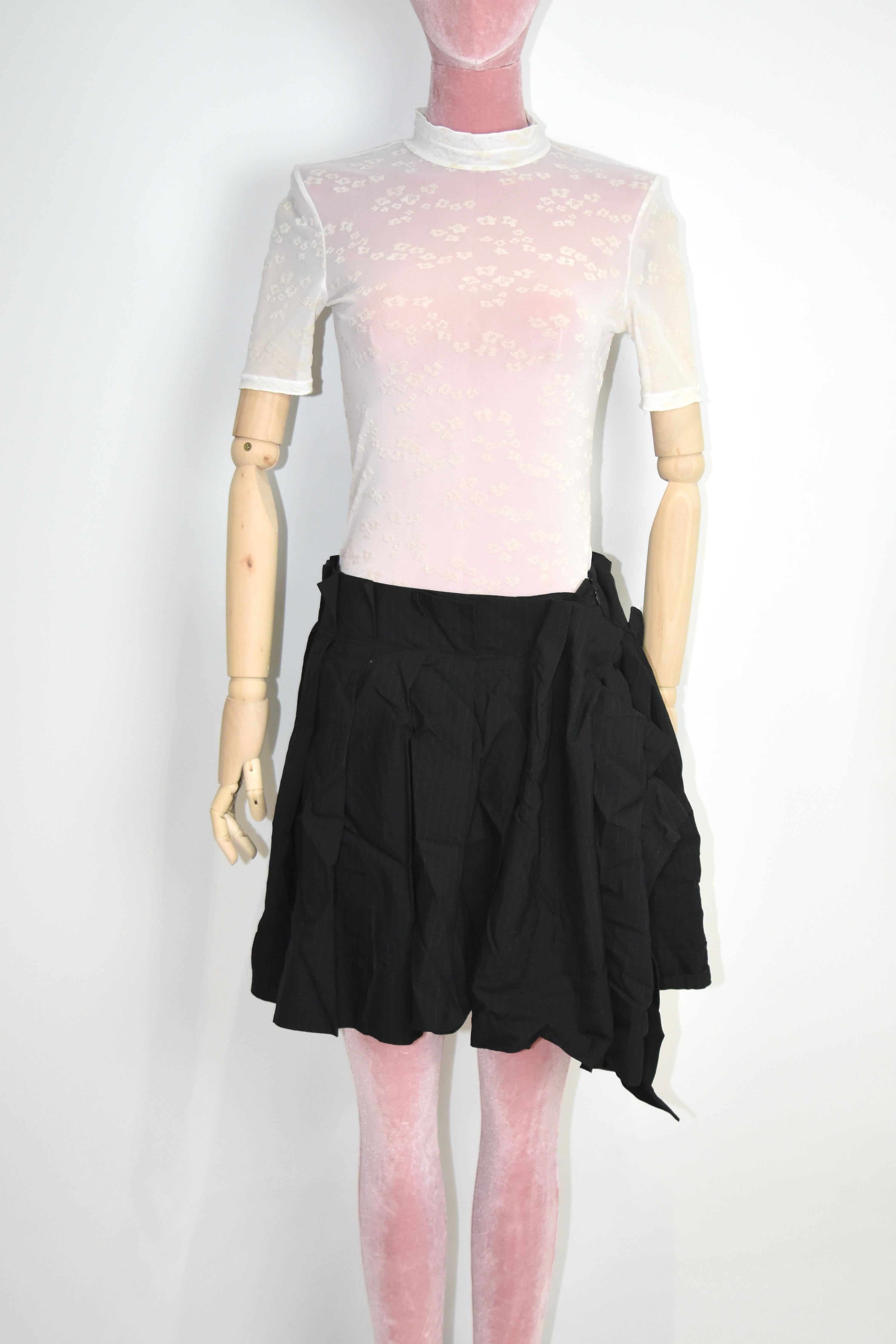 Opening Ceremony Sheer Floral Flocked Mesh T-Shirt – Cream Mock Neck Stretch Top