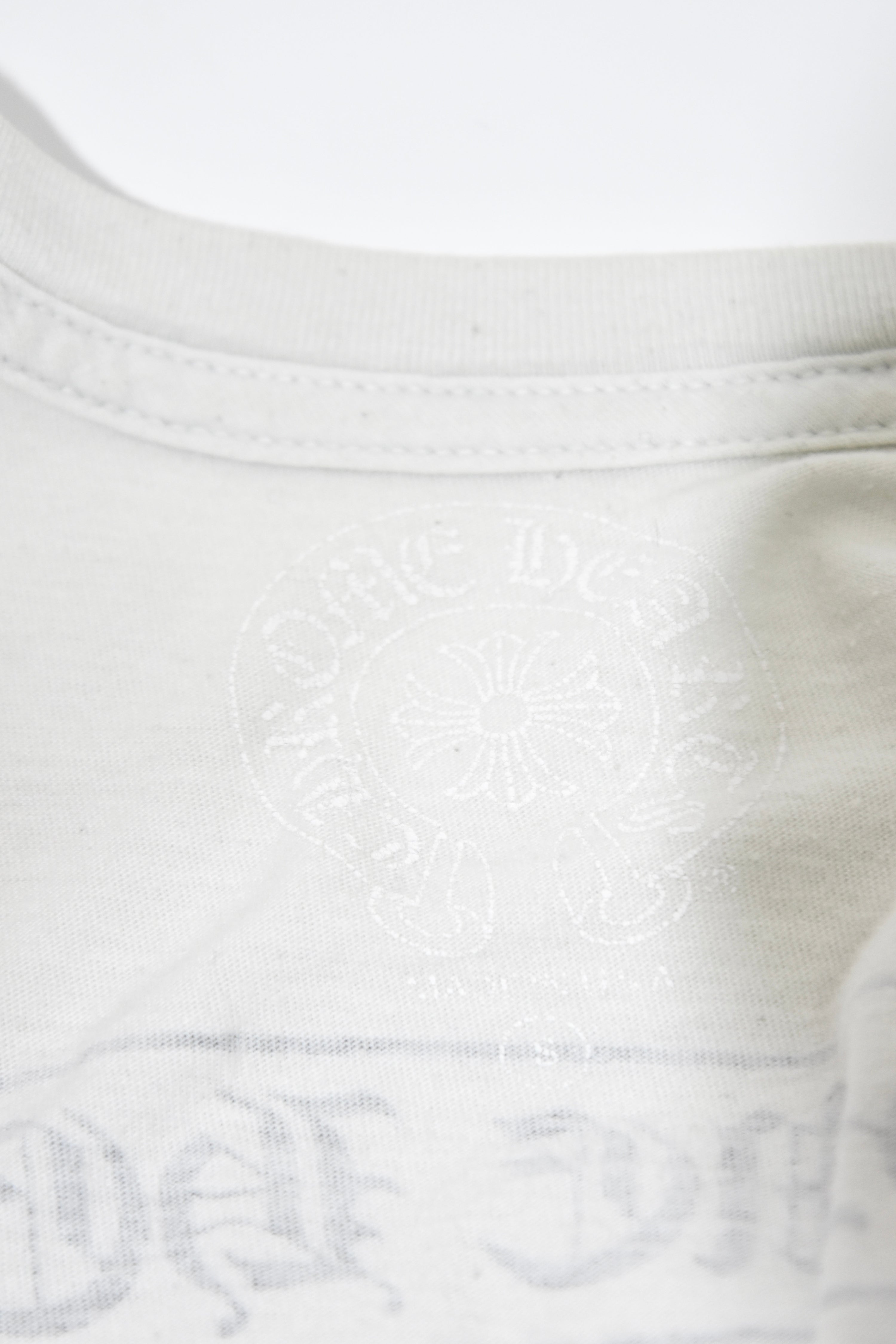 Chrome Hearts Cross Cluster Graphic T-Shirt – White Cotton Pocket Tee with Multicolor Cross Print