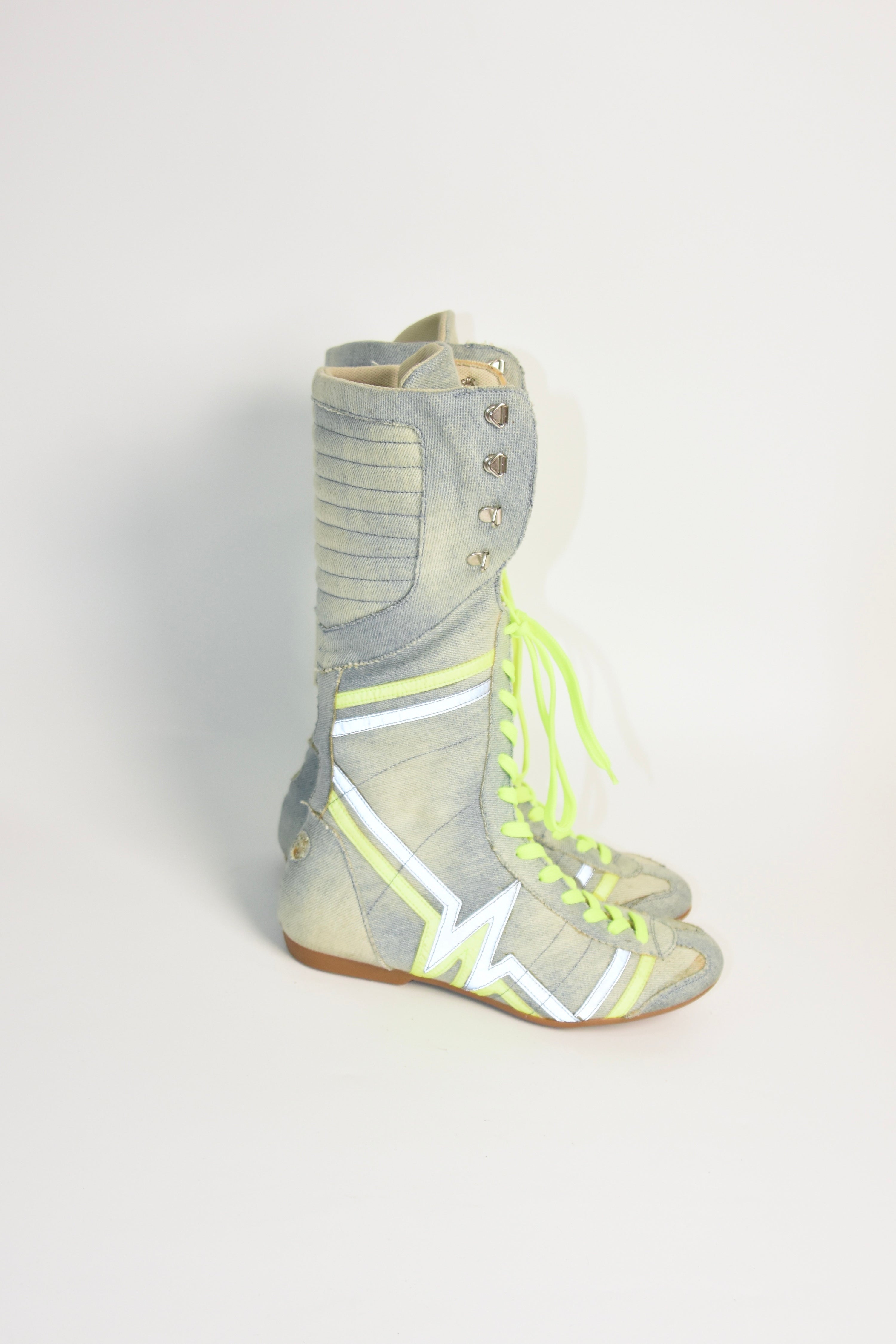 Walter Van Beirendonck “W&LT – Wild & Lethal Trash” Neon Lace High-Top Boots — Deadstock, with Original Box