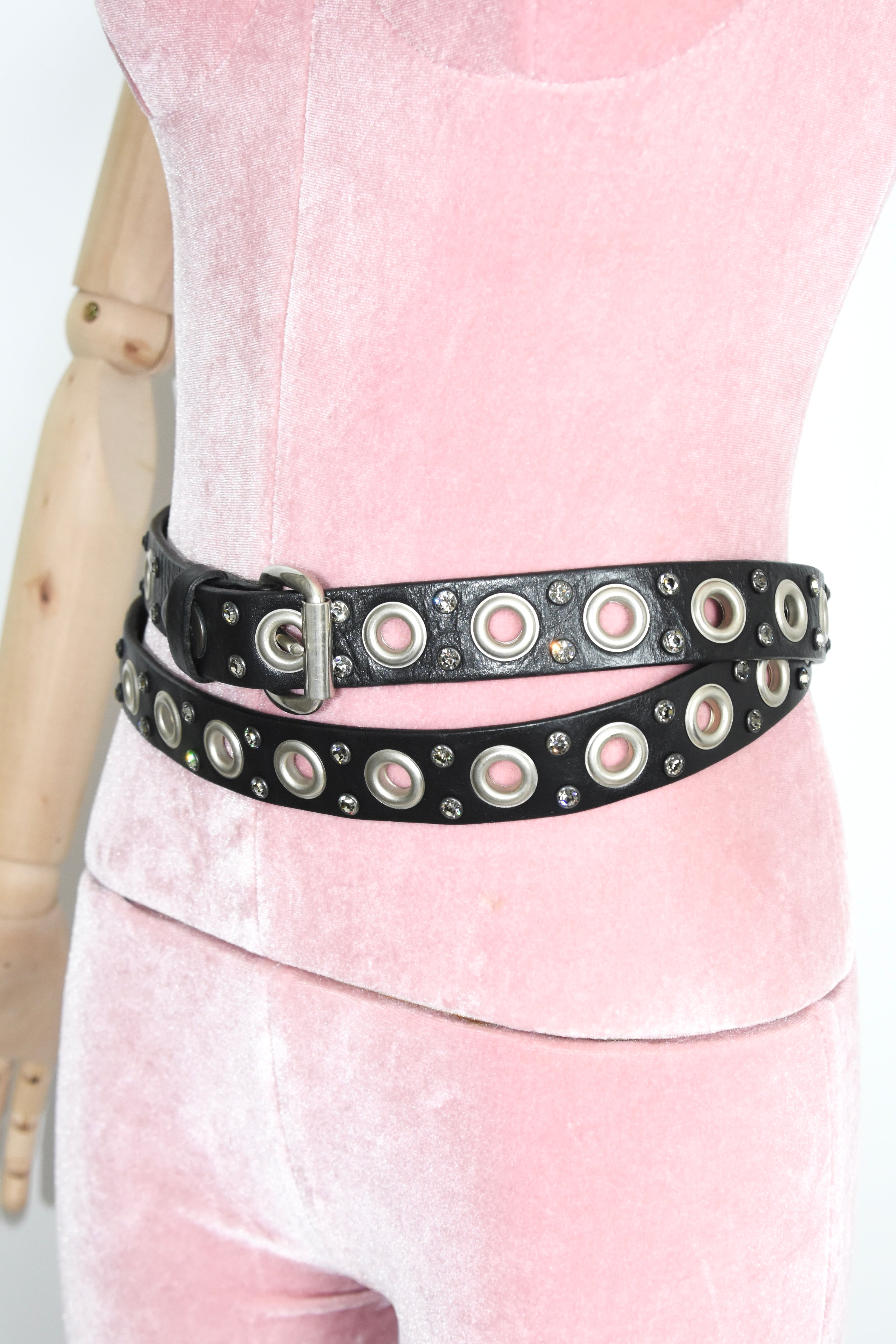 Vivienne Westwood Crystal Stud Double Wrap Leather Belt – Rare Vintage Punk Archive Piece