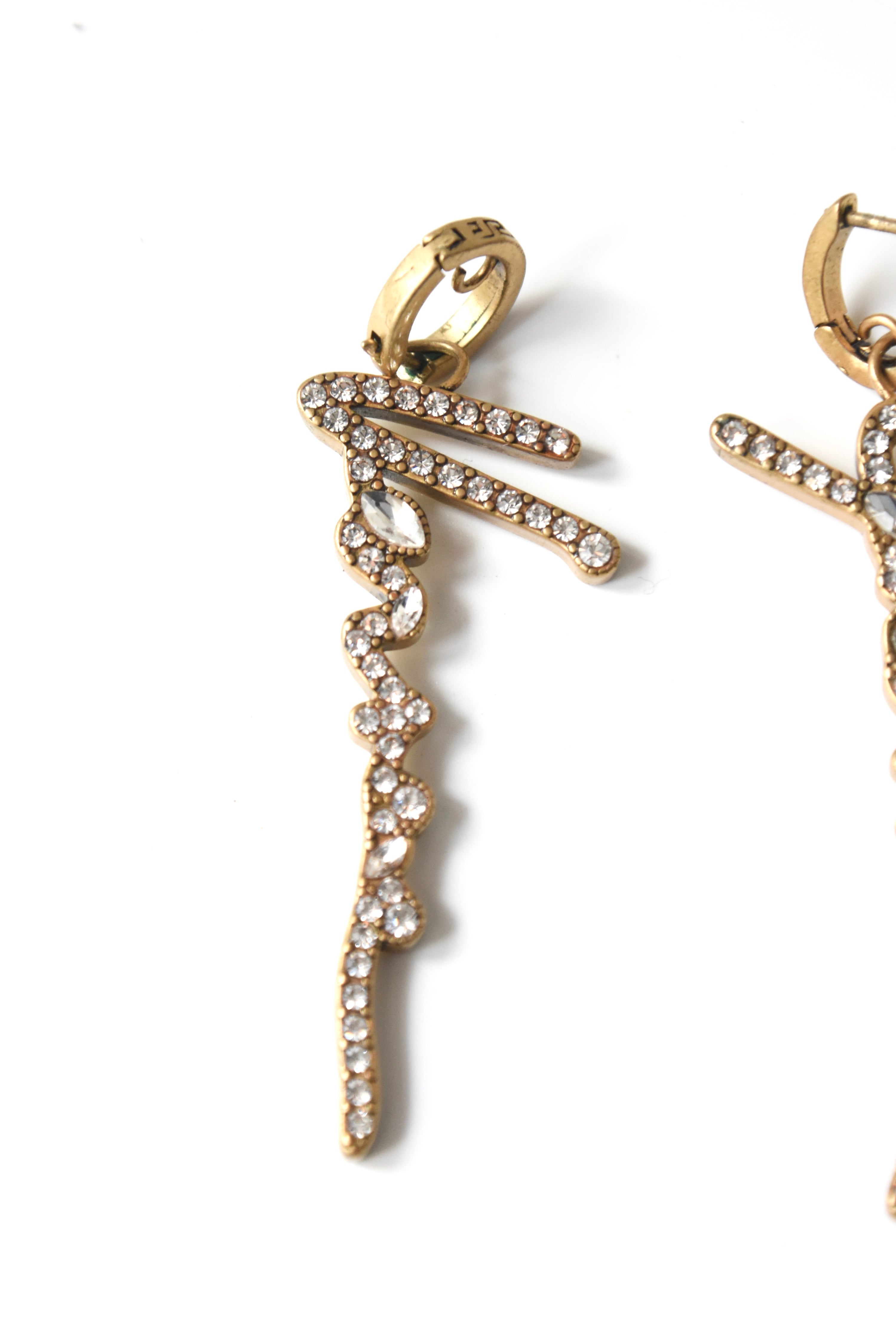 Gianni Versace Crystal Logo Drop Earrings – Vintage Gold Tone Statement Jewelry