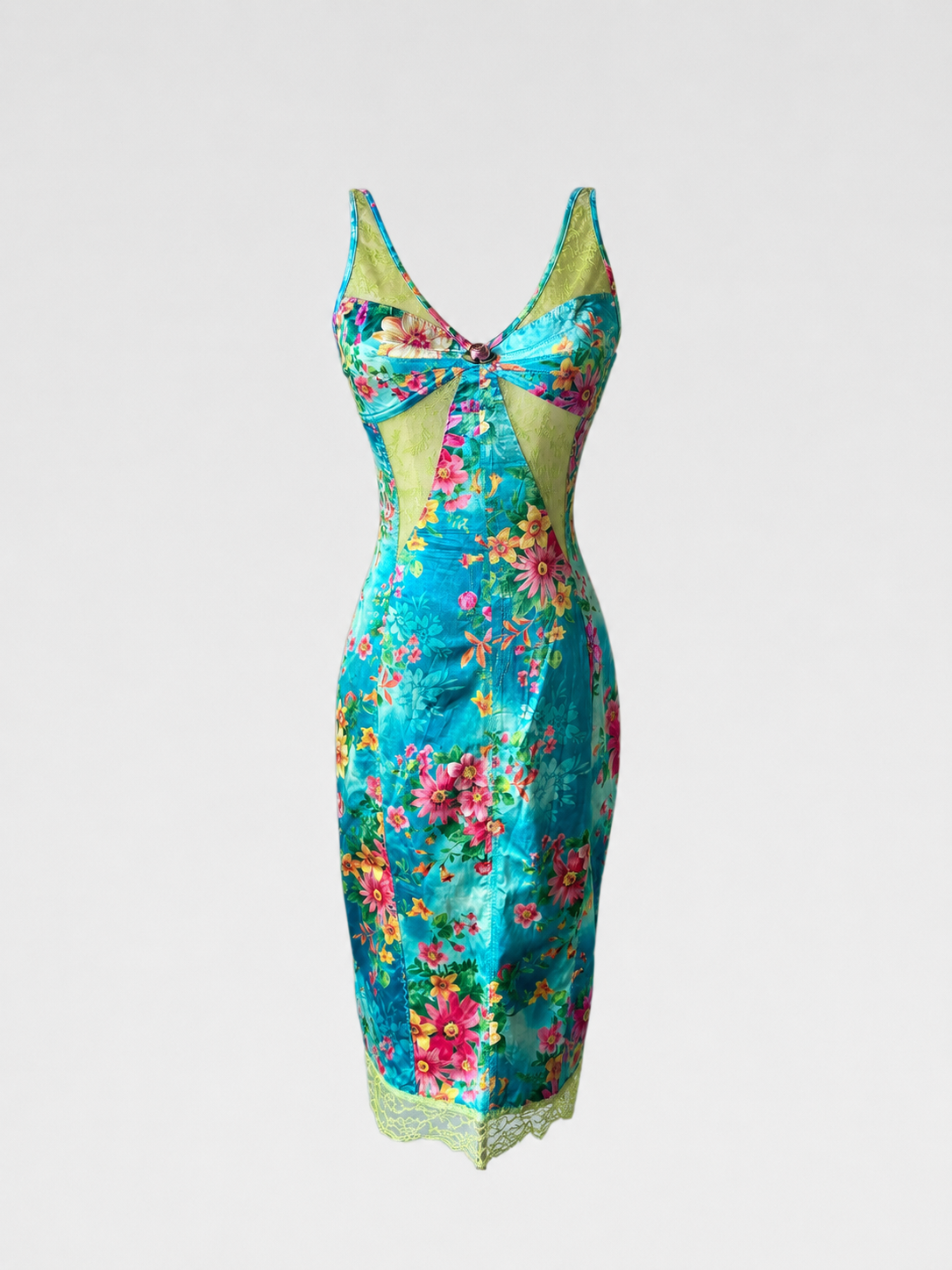 Dolce & Gabbana Spring/Summer 2005 Floral Corset Slip Dress – Rare Archive Lace Midi Dress