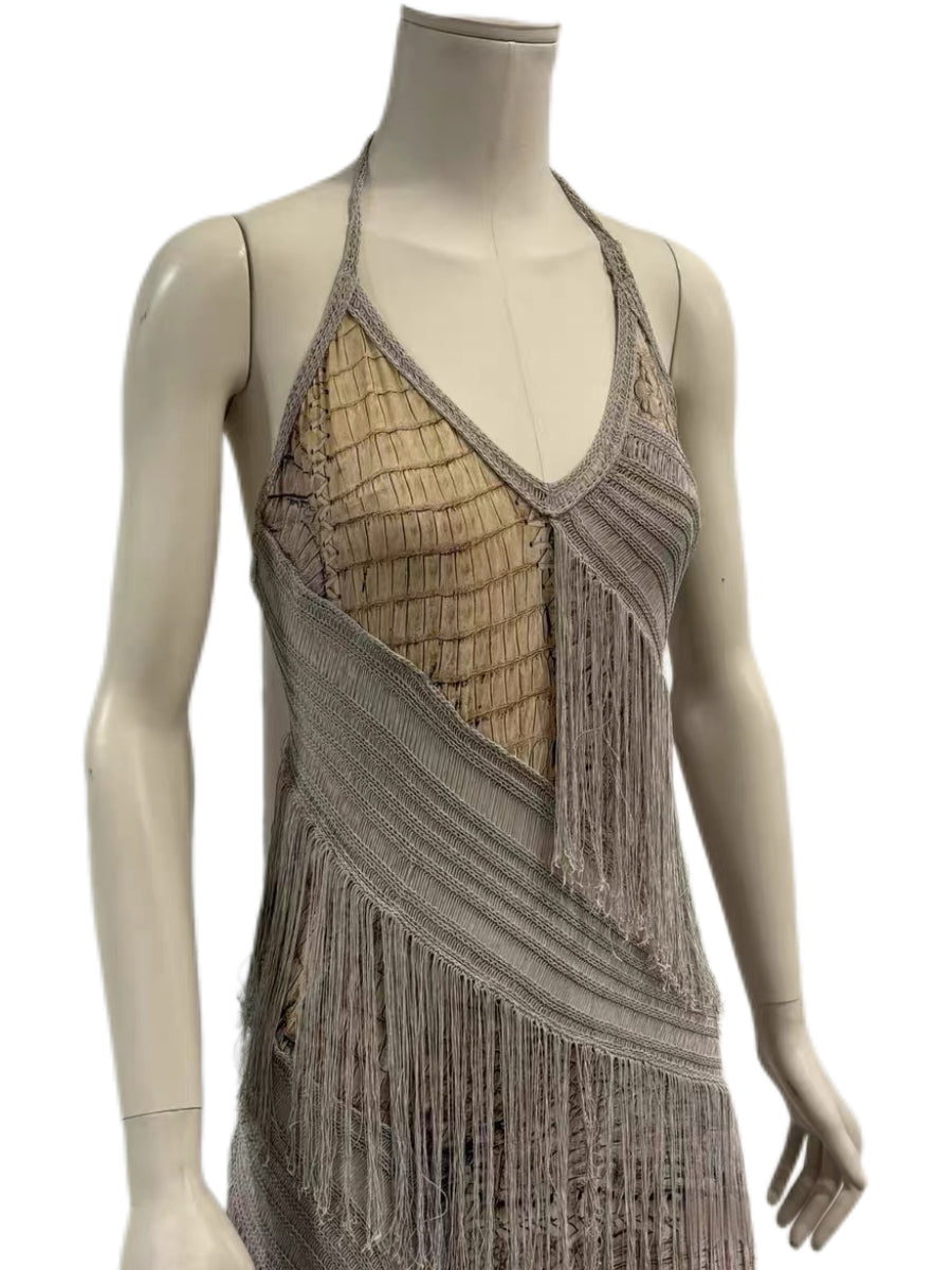 Roberto Cavalli 2011 Spring/Summer Runway Crocodile-Embossed Fringe Halter Dress