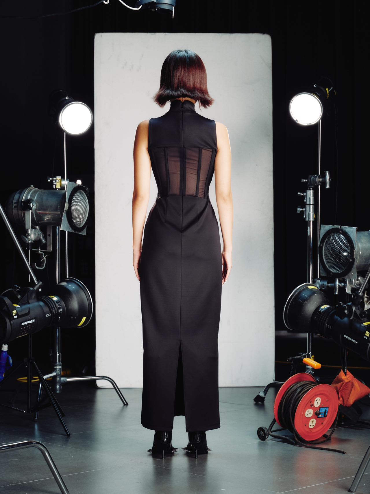 OVER RANGE Jersey Corset-Panel Mesh Back Dress