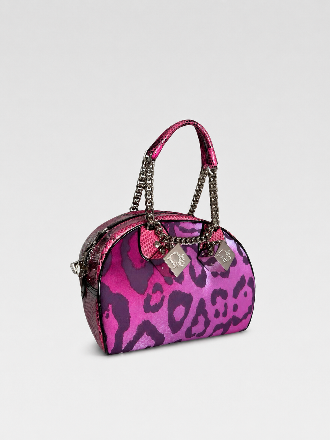 Christian Dior by John Galliano Vintage Purple Leopard Boston Bag – Dice Charm Graphic Archive Handbag