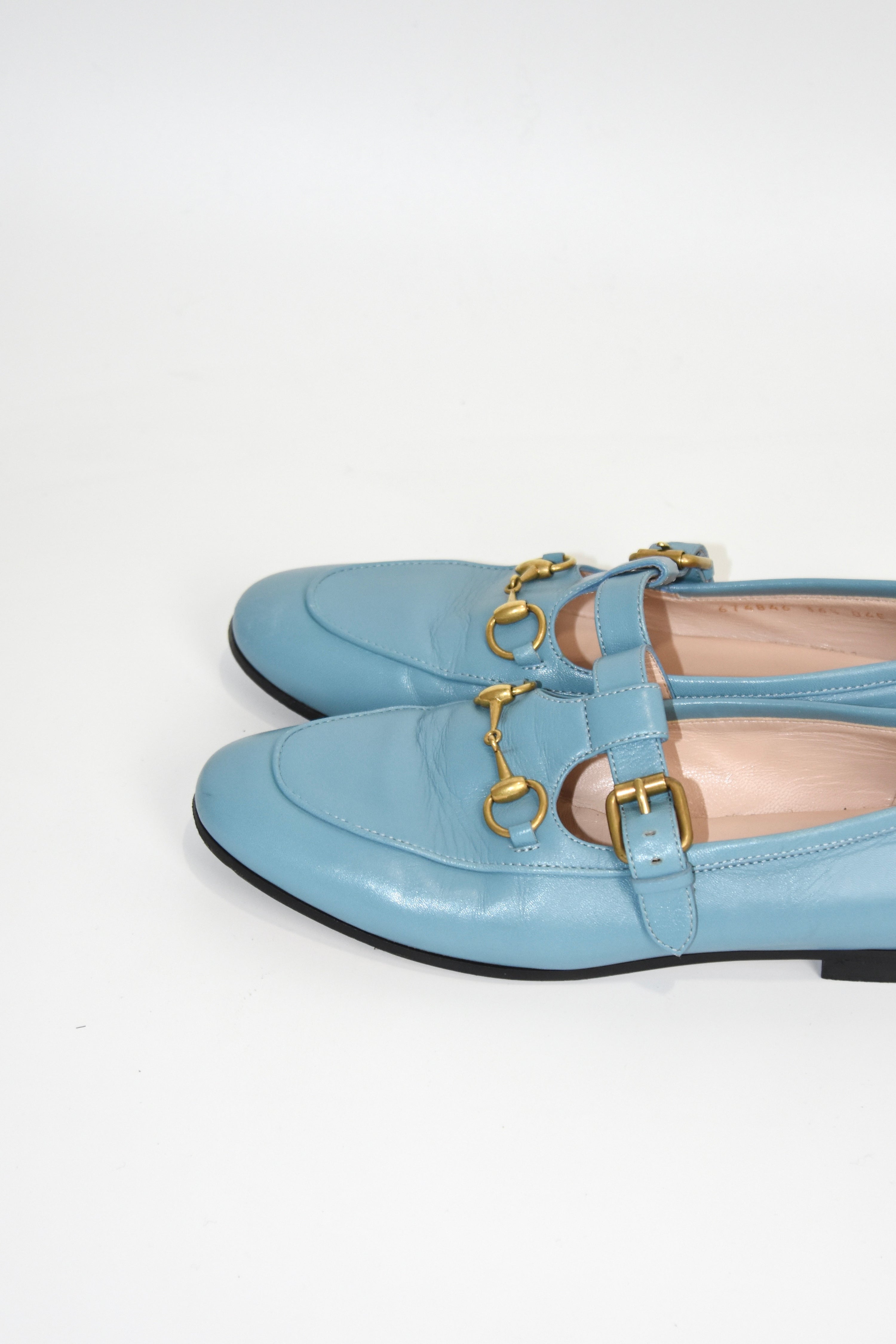 GUCCI Sky-Blue Leather Mary Jane Horsebit Loafers