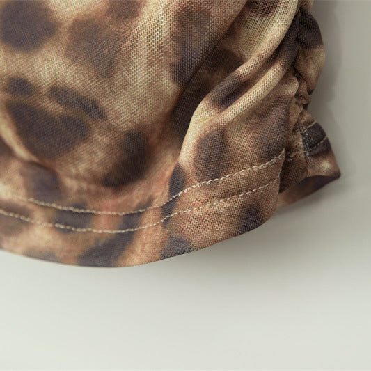Irregular Asymmetrical Neck Hot Girl Ruched Tank Top Leopard Print Sexy Top for Women