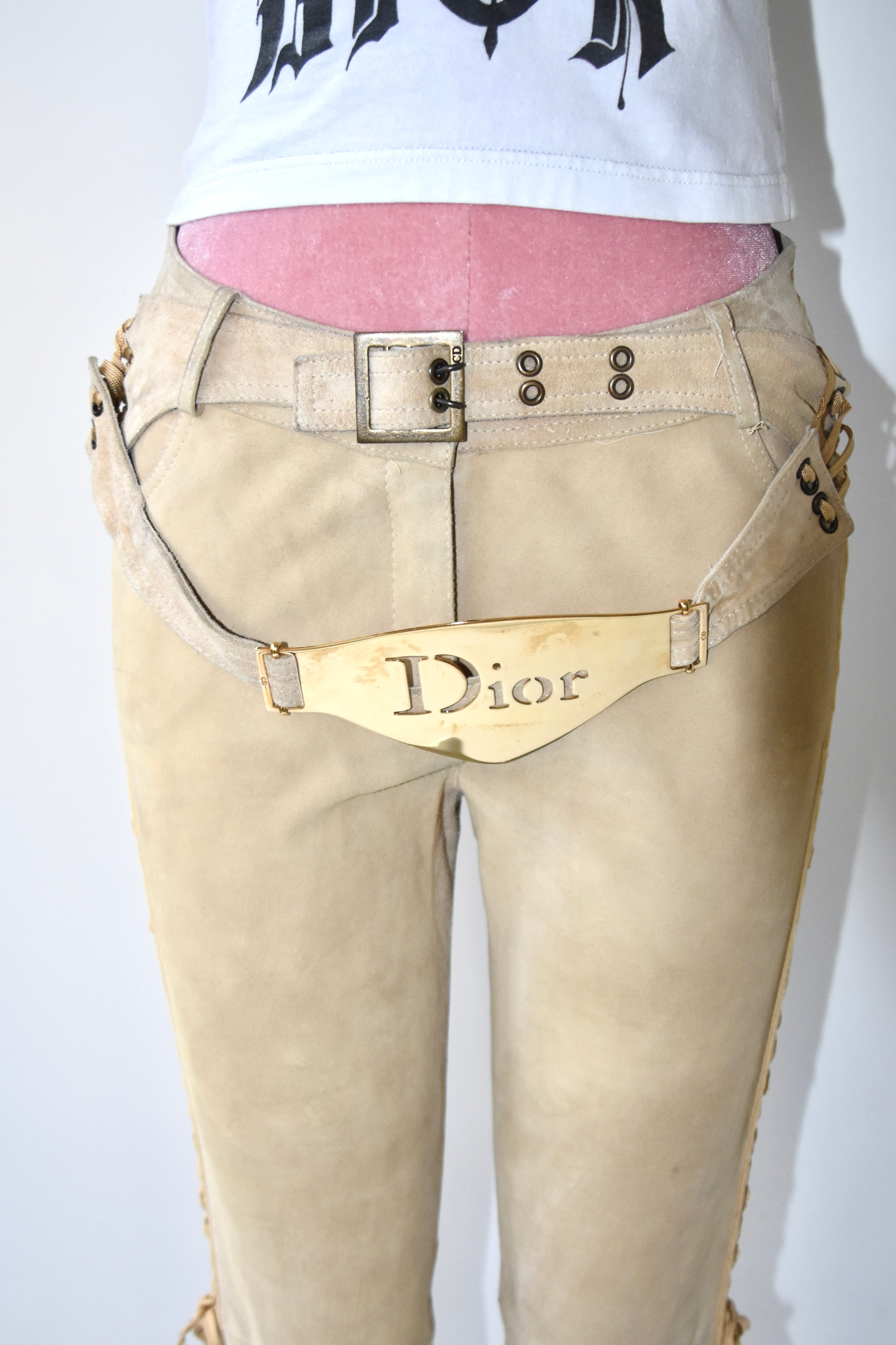 Christian Dior by John Galliano Suede Lace-Up Flared Trousers