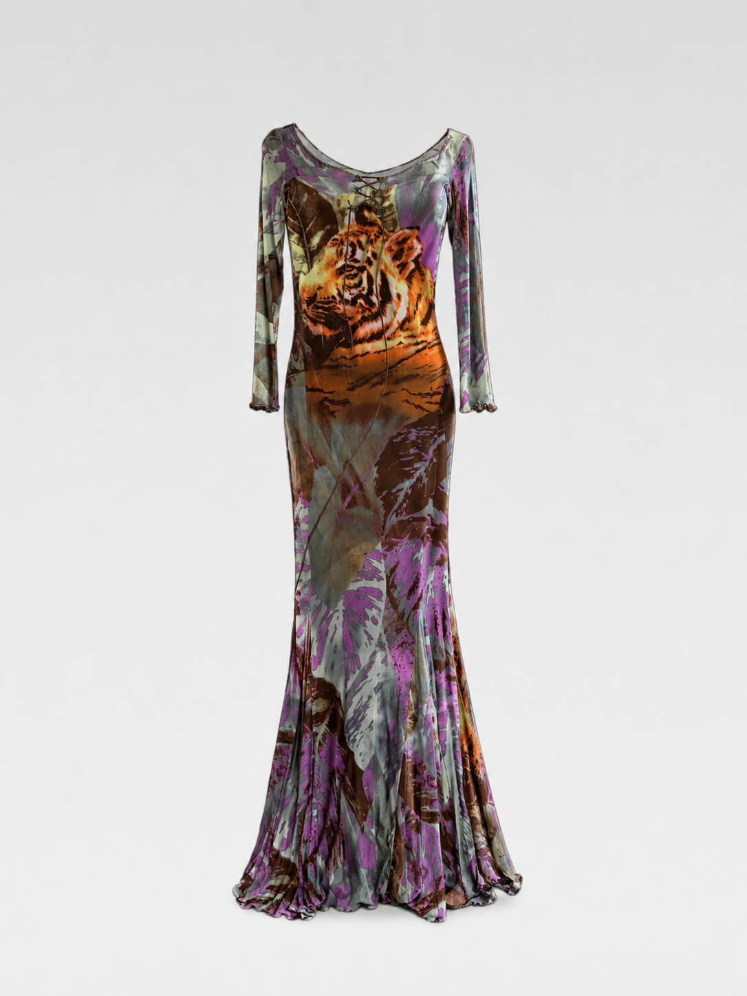 Roberto Cavalli Archive Tiger Jungle Print Stretch Maxi Dress