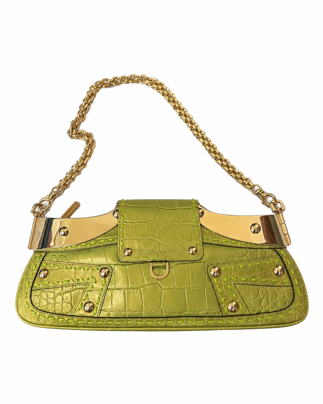 Vintage Versace Green Croc-Embossed Shoulder Bag – Rare Y2K Medusa Chain Bag | Collector’s Archive