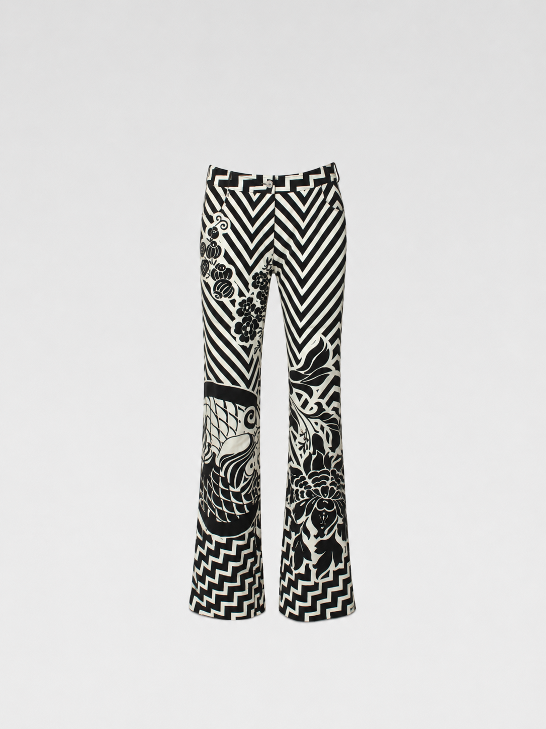 Christian Dior by John Galliano 2003 FW Runway Graphic Print Pants Rare Archive Piece Black White Oriental Motif