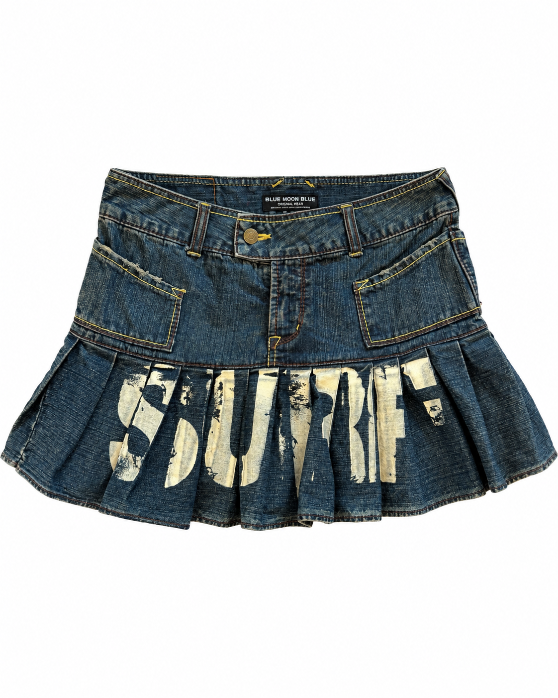 Blue Moon Blue Rare Y2K Printed Denim Pleated Mini Skirt