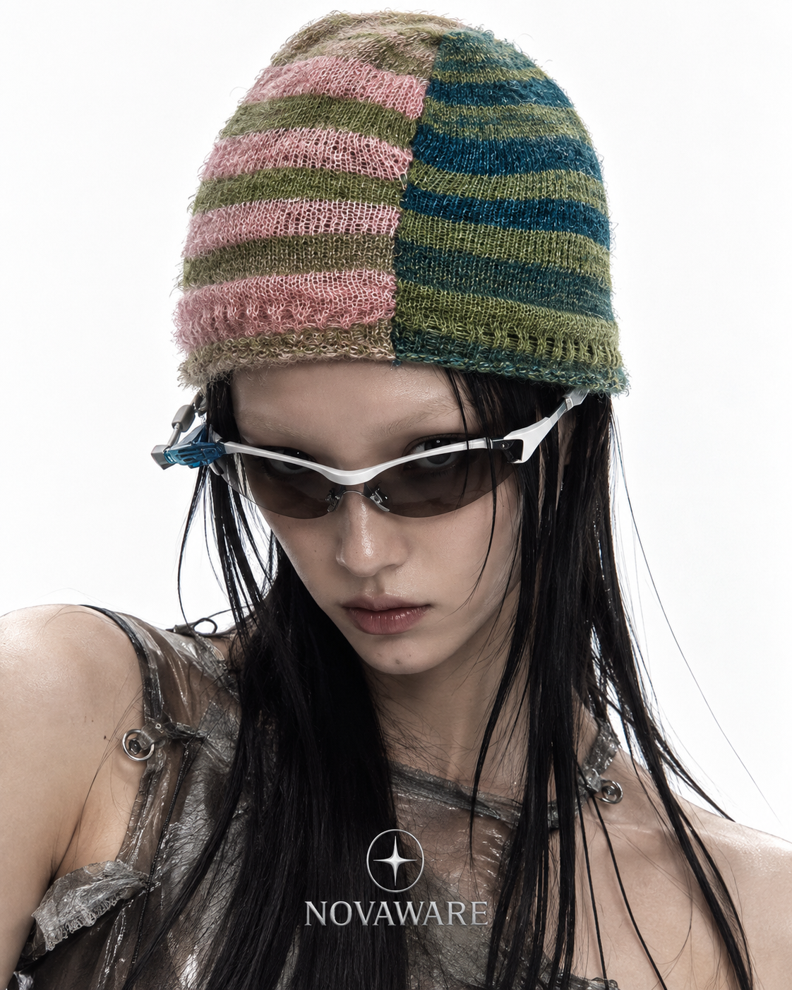 MIRA — Asymmetric Contrast-Stripe Knit Beanie
