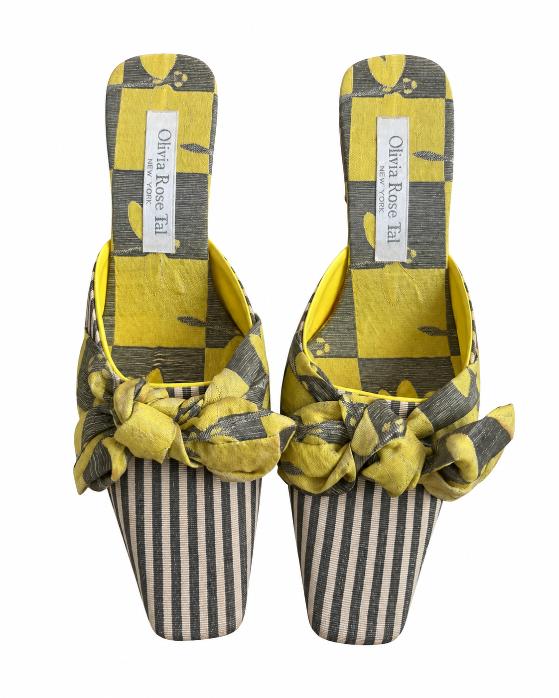 Vintage Yellow Stripe Bow Mule Heels