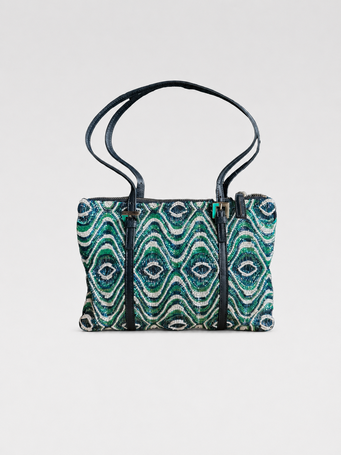 Fendi Vintage Multicolor Beaded “Evil Eye” Motif Tote Shoulder Bag – Rare Fully Embellished Statement Piece