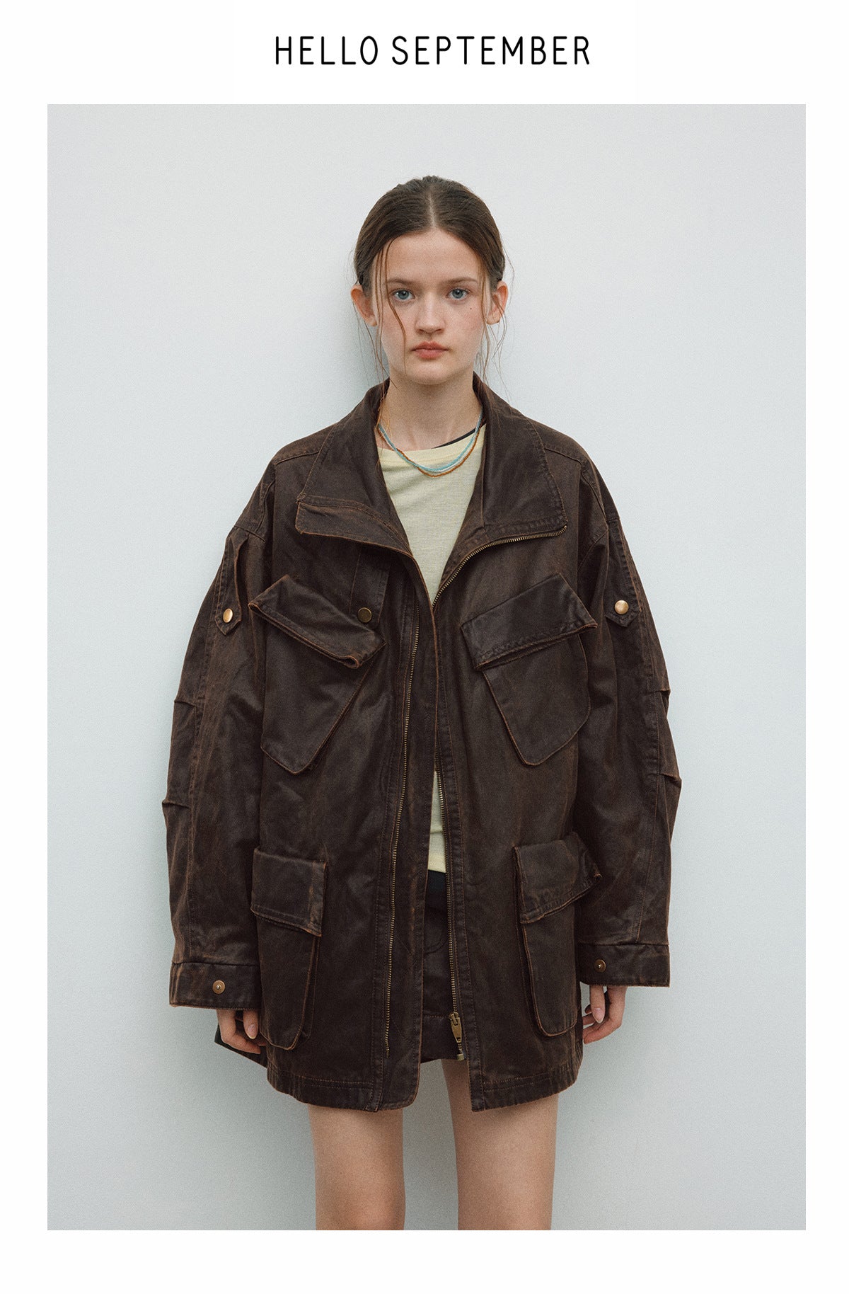 Spring New Casual Turn-Down Collar Vintage Distressed Multi-Pocket Versatile Long Jacket Coat