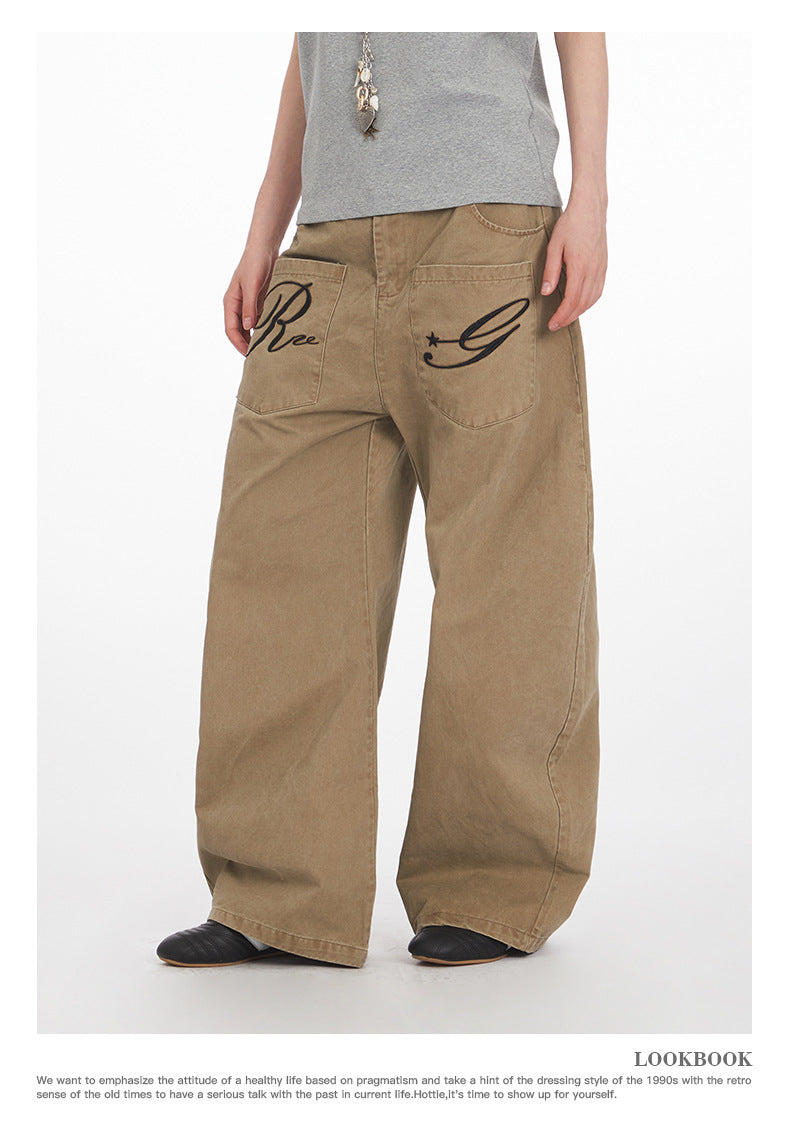 Retro Niche High Waist Loose Jeans Unisex Straight Blade Casual Pants