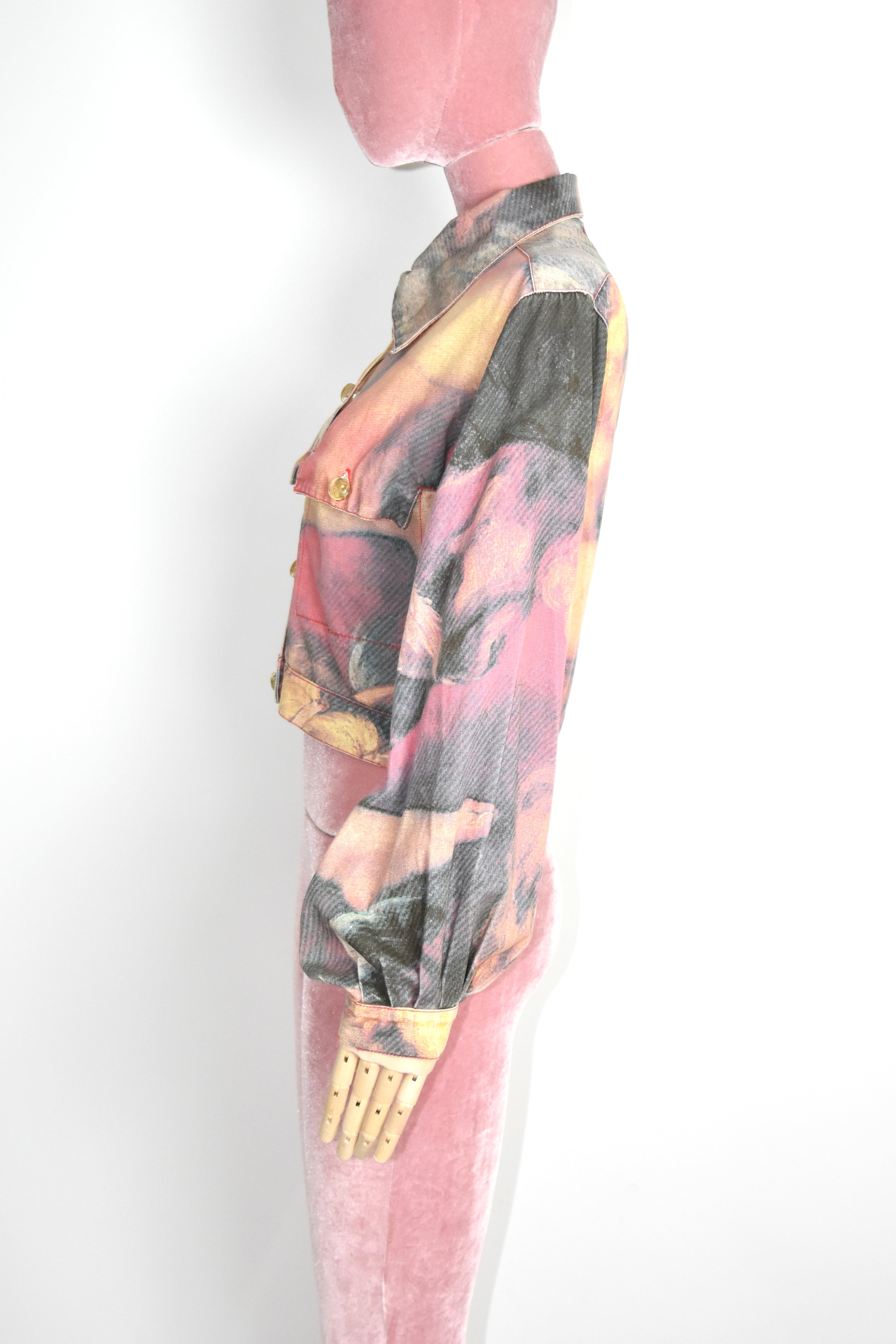 Vivienne Westwood Renaissance Print Cropped Denim Jacket (Baroque Eroticism in Subversive Tailoring)