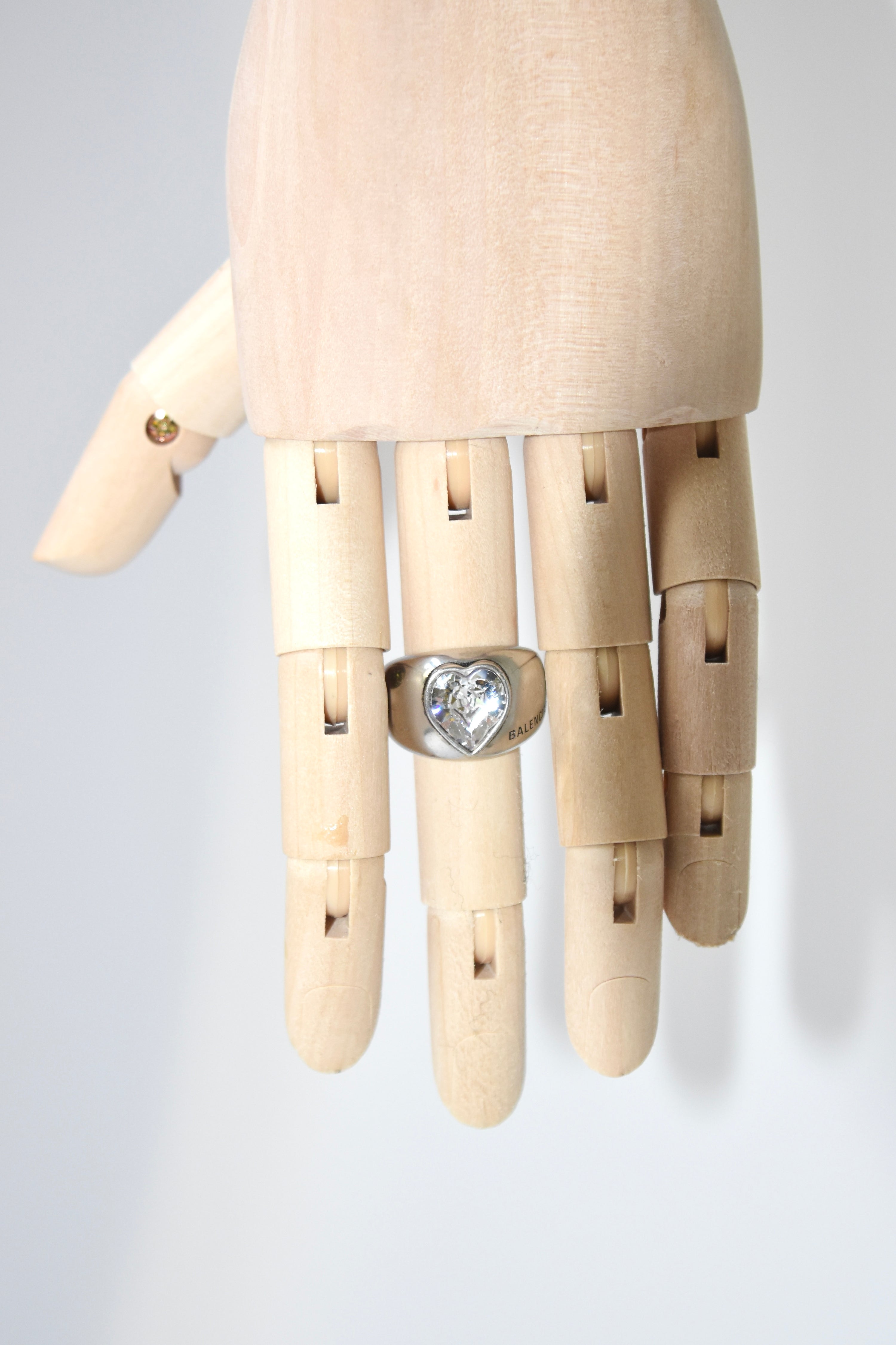 Balenciaga Silver Crystal Heart Ring