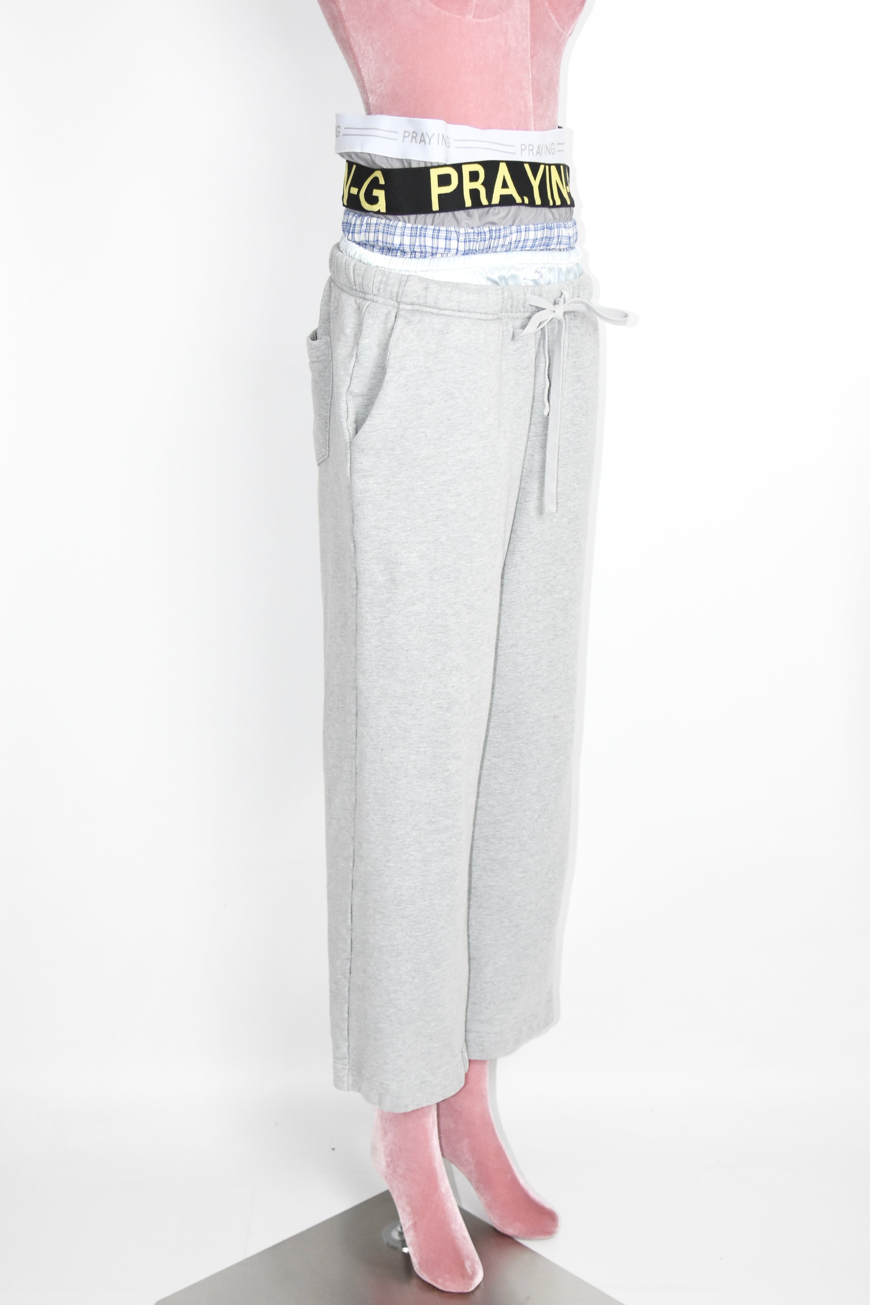 Praying Layered Waist Sweatpants – Triple Waistband Grey Cotton Joggers