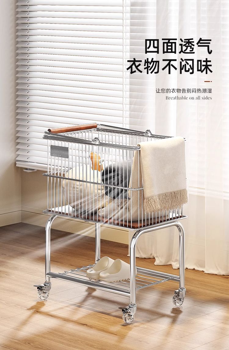 Vintage Style Double-Layer Mobile Laundry Basket for Home Bathroom Clothes Storage Bin High-Value Light Luxury Storage Rack
