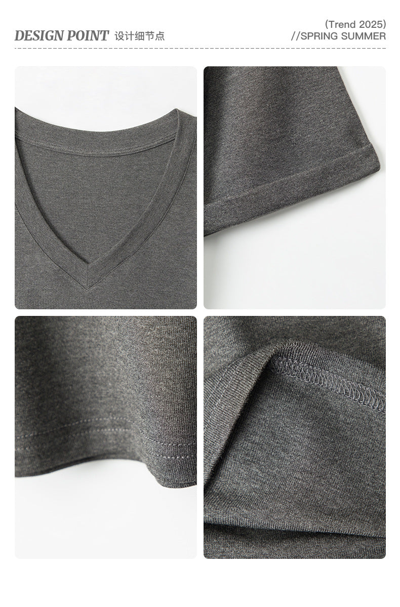 Simple Hot Girl Slimming Solid Color Top Slim Fit V Versatile Basic Short Sleeve Shirt T Women's T-shirt