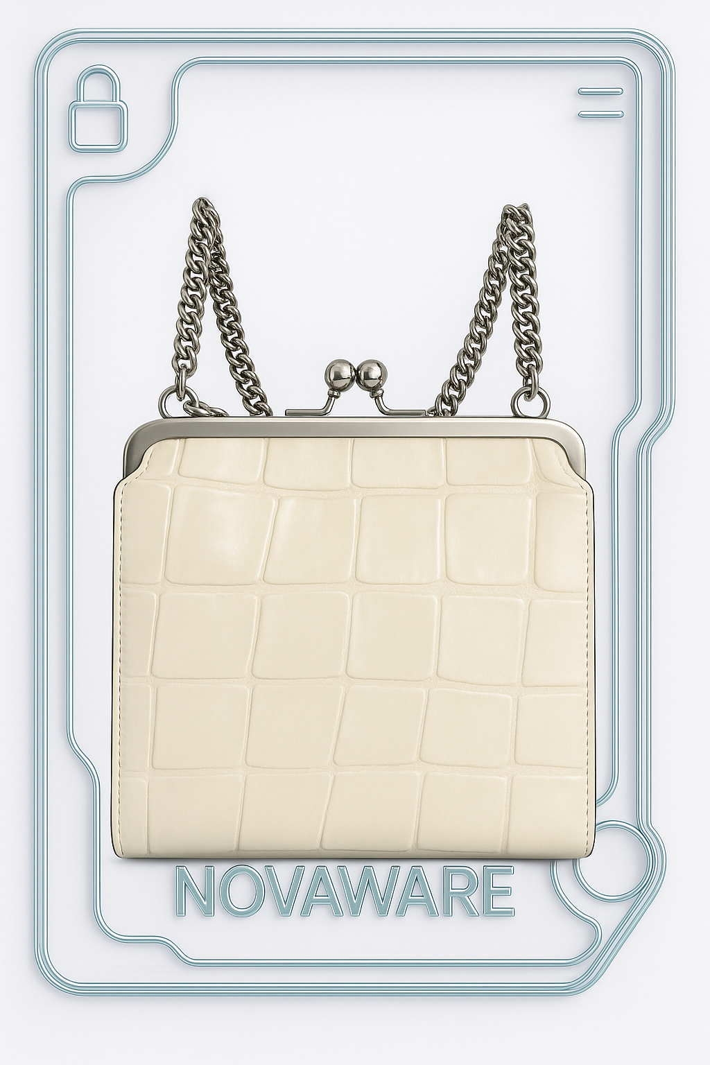 Jean Paul Gaultier White Croc-Embossed Kiss-Lock Chain Bag