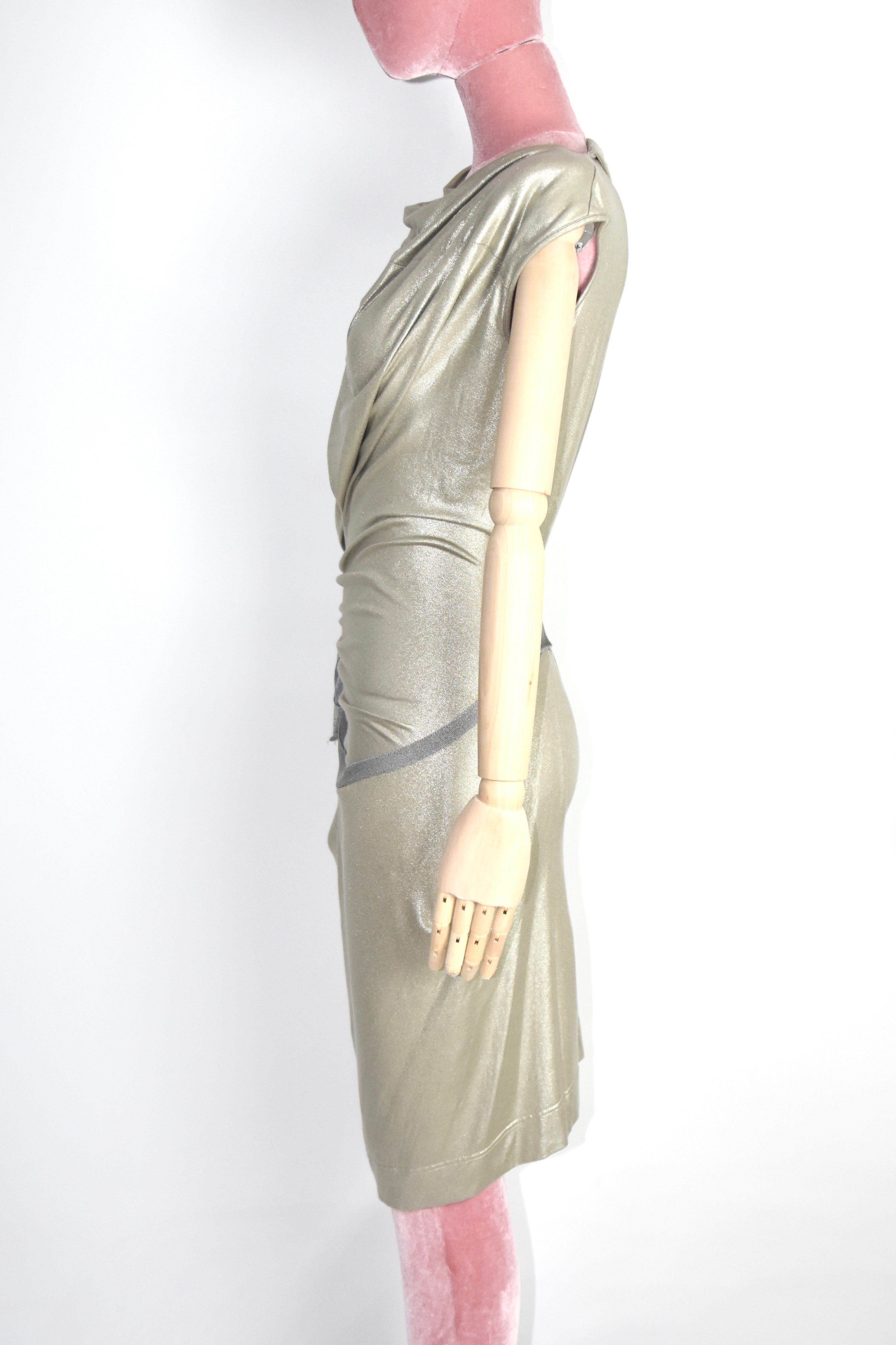 Vivienne Westwood Anglomania Draped Metallic Gold Asymmetric Dress – Italian Made Sculptural Archive Piece