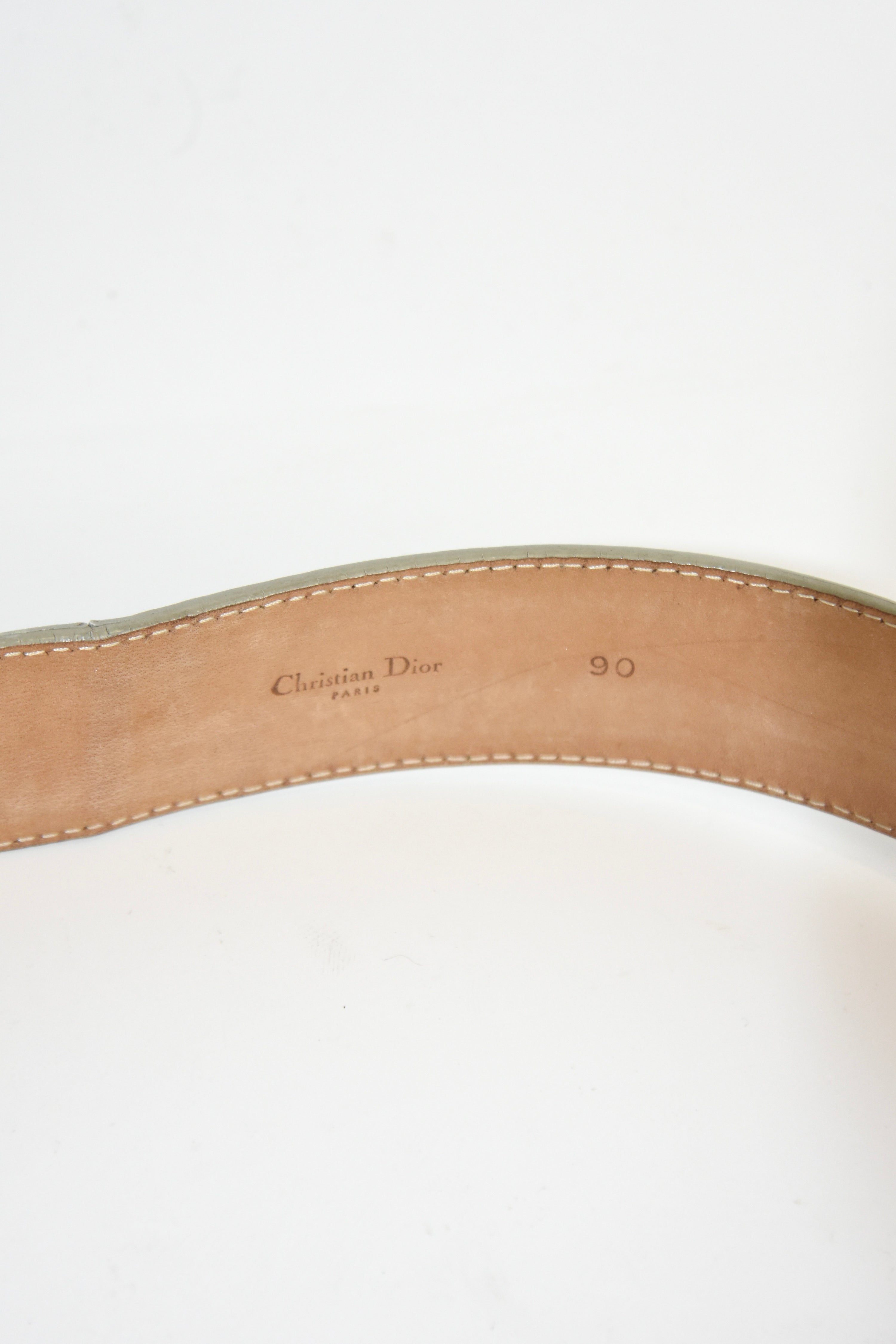 Christian Dior Silver Embossed Logo Buckle Belt