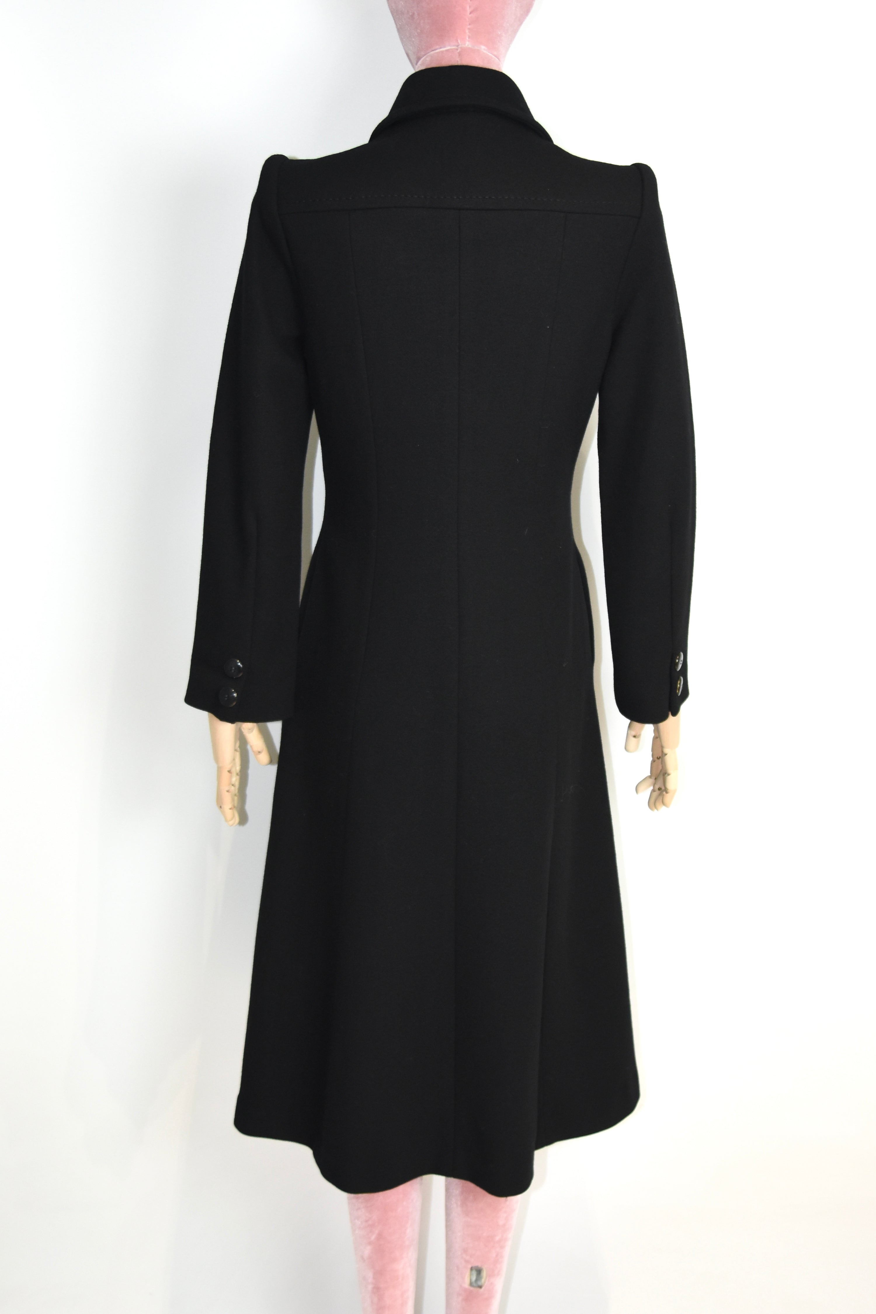 Gianni Versace Couture Vintage Black Wool Coat with Structured Collar & Full Button Front (Rare 90s Archive Piece)