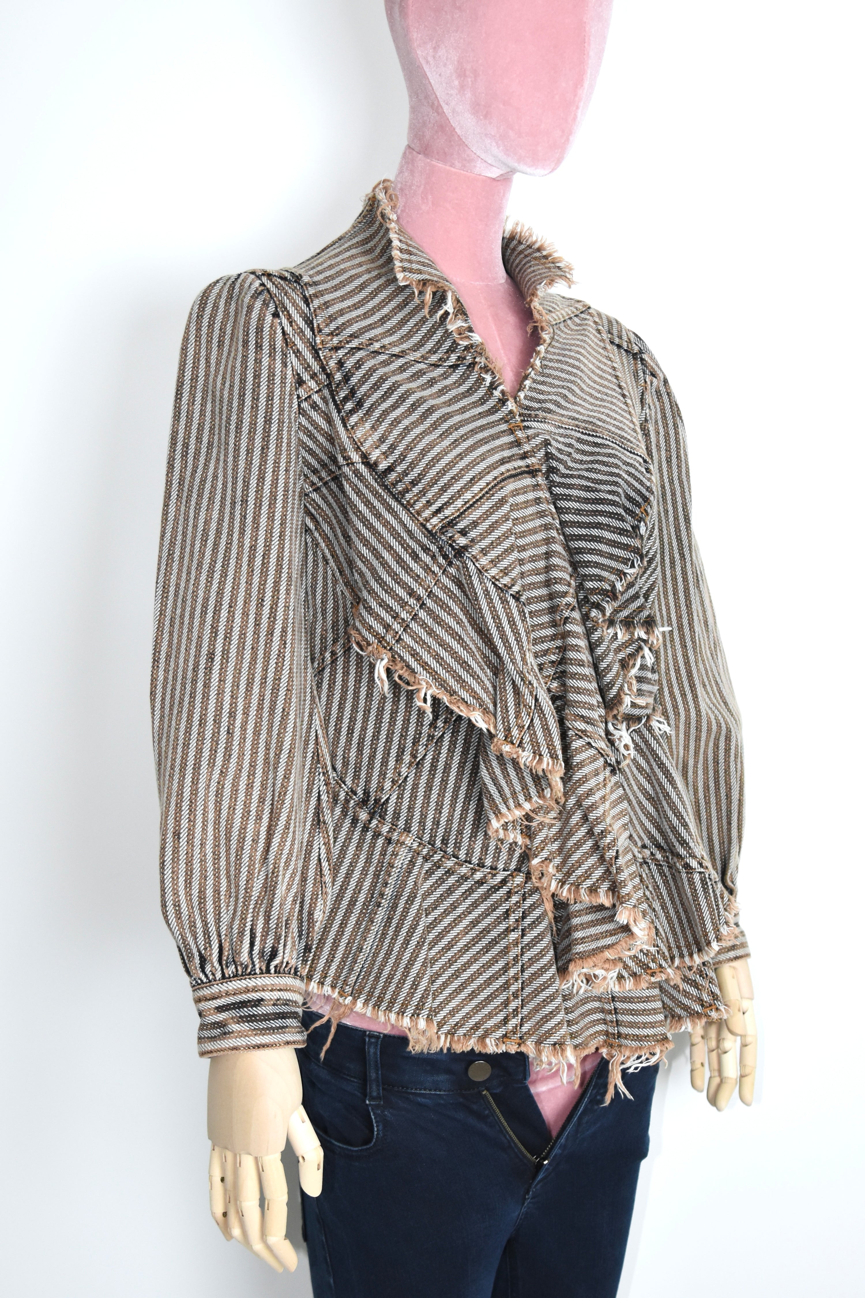 Junya Watanabe COMME des GARÇONS AD2001 Deconstructed Frayed Striped Layered Jacket – Size S