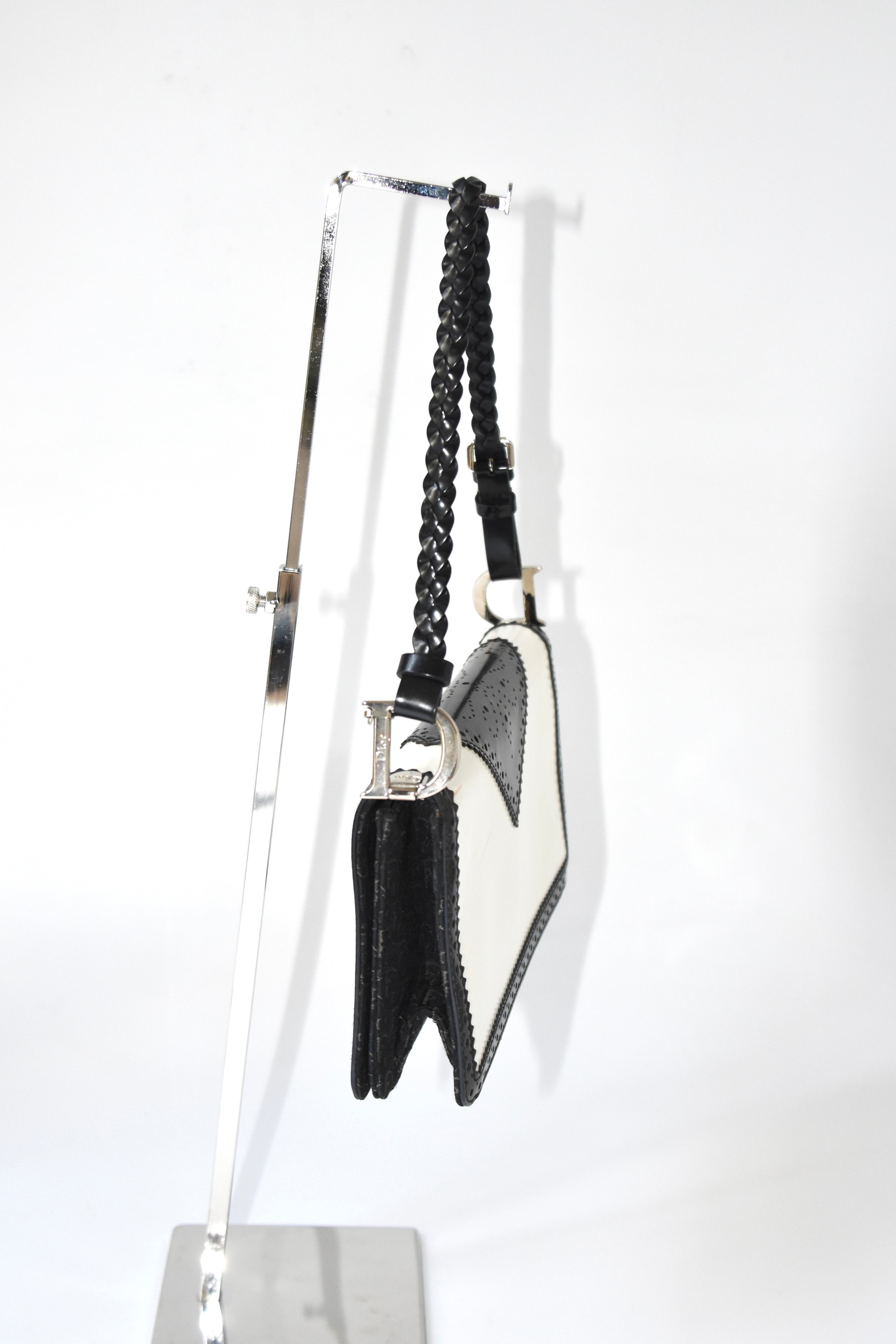 Christian Dior Black & White Pierced Edge Leather Shoulder Bag