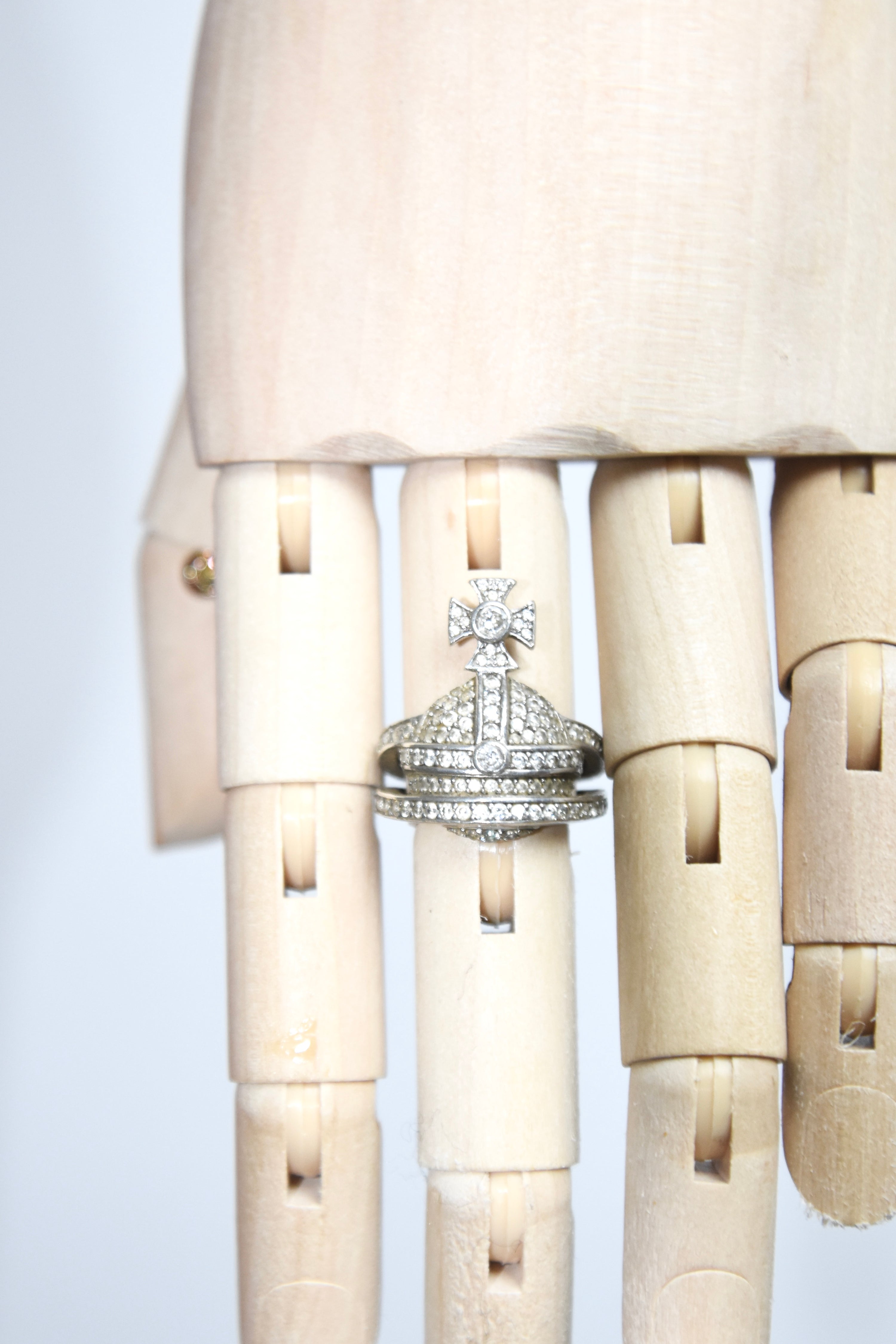 Vivienne Westwood Orb Crystal Ring – Vintage White Rhinestone Saturn Statement Ring