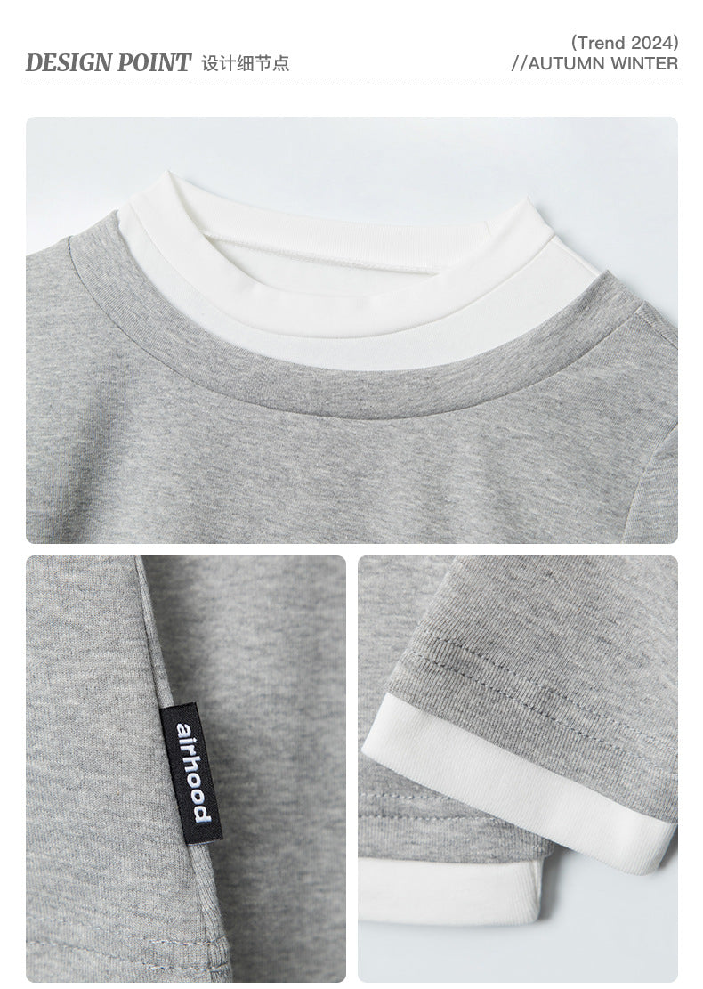 Color Block Trim Round Neck Long Sleeve T Women's New Slim Fit Shirt ins