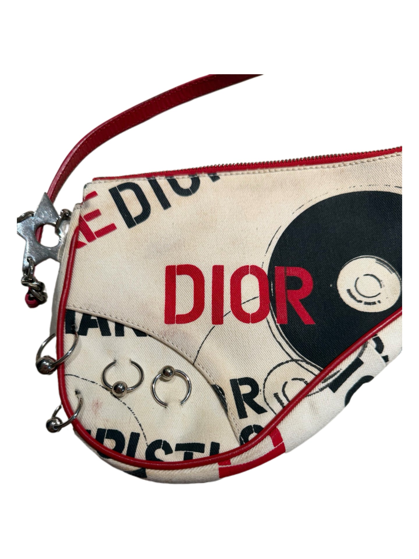 CHRISTIAN DIOR BY JOHN GALLIANO Omotesando Punk Saddle Bag with Silver Metal Rings & Star Charms
