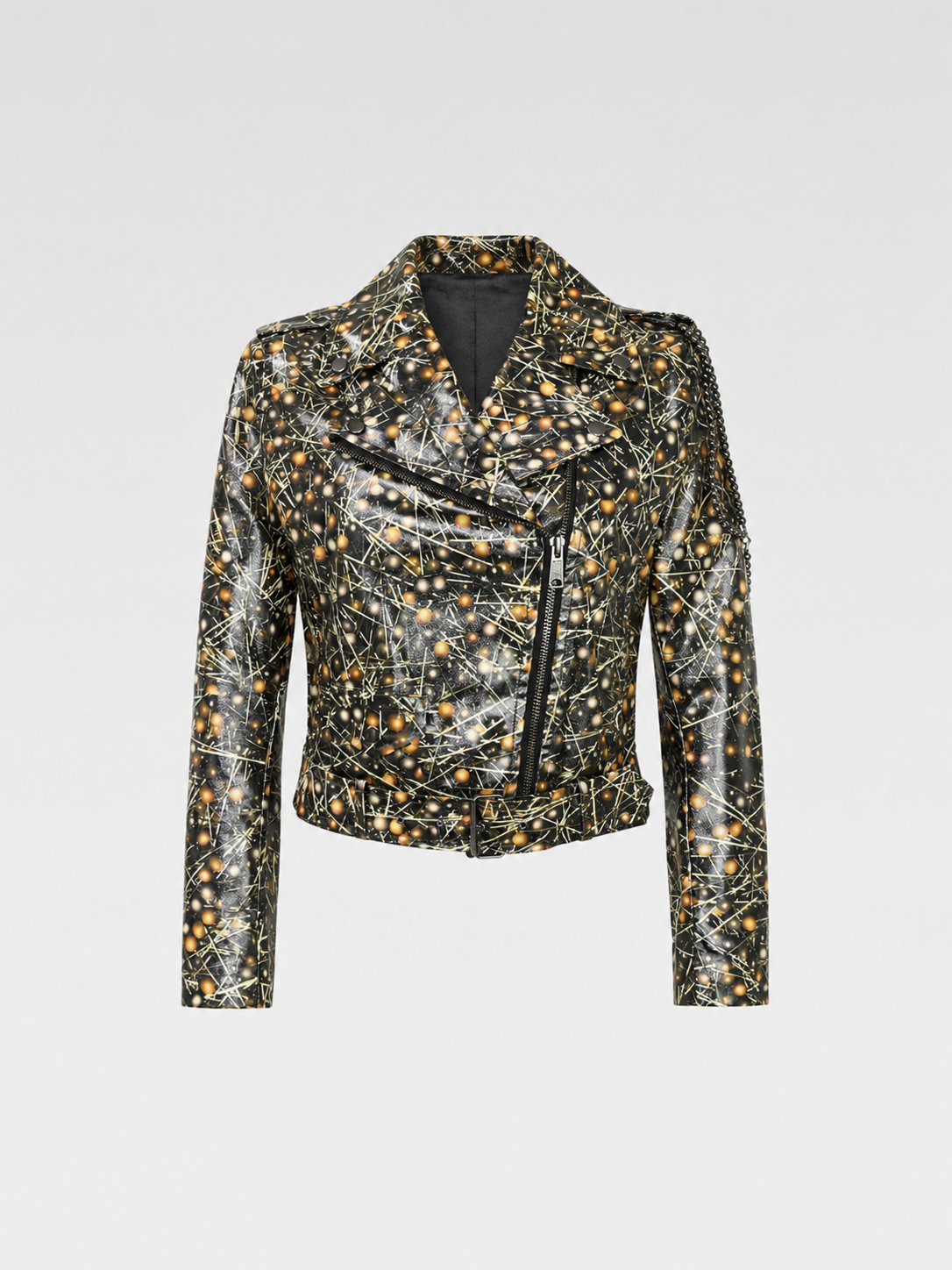 Jean Paul Gaultier for Sept Premières “Abstract Atomic Print” Moto Jacket – Women’s Size 38 (Brand New)