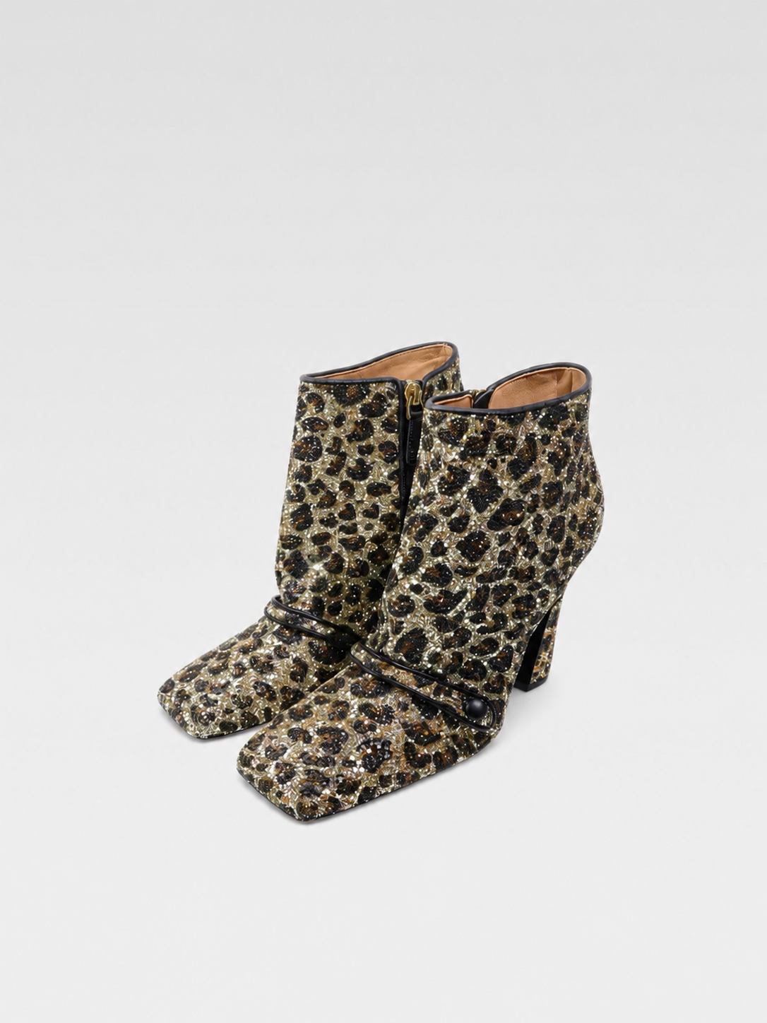 DSQUARED2 Crystal Leopard Print Ankle Boots Glitter Embellished Statement High Heel Archive Boots