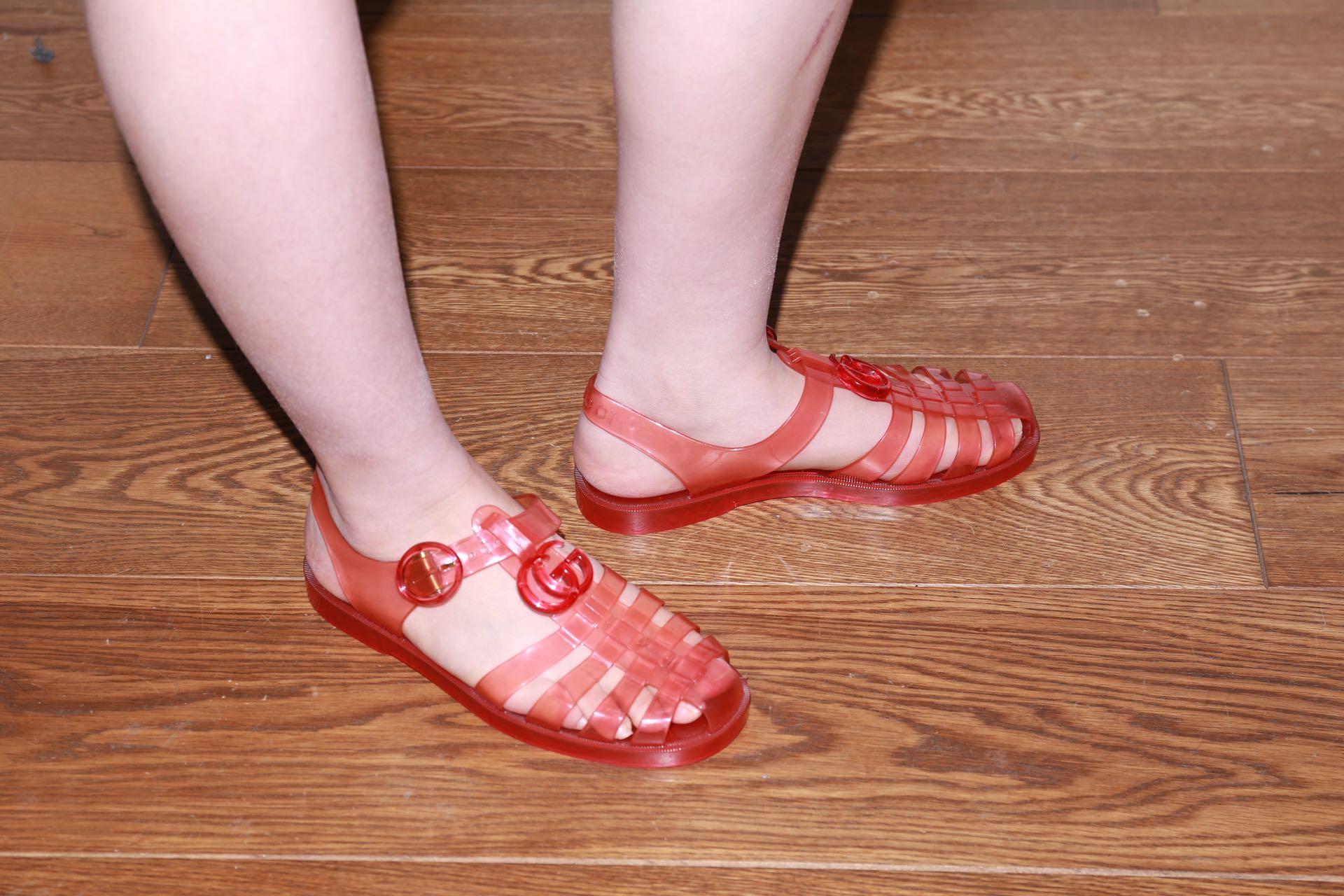 Gucci Red Jelly Logo Sandals