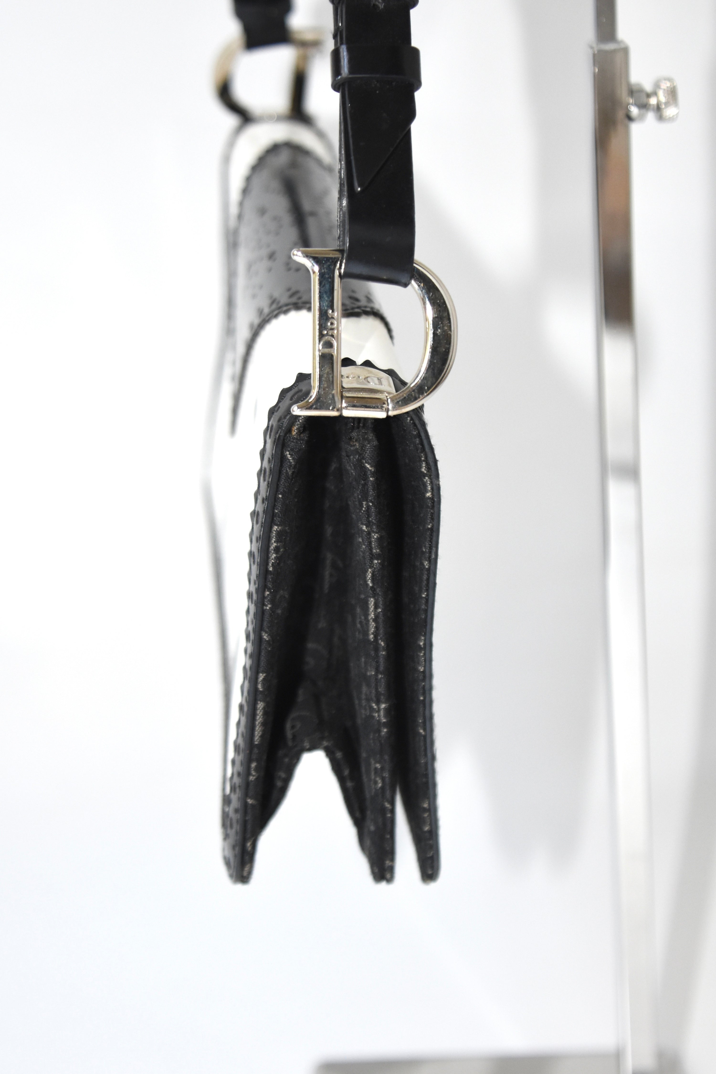 Christian Dior Black & White Pierced Edge Leather Shoulder Bag