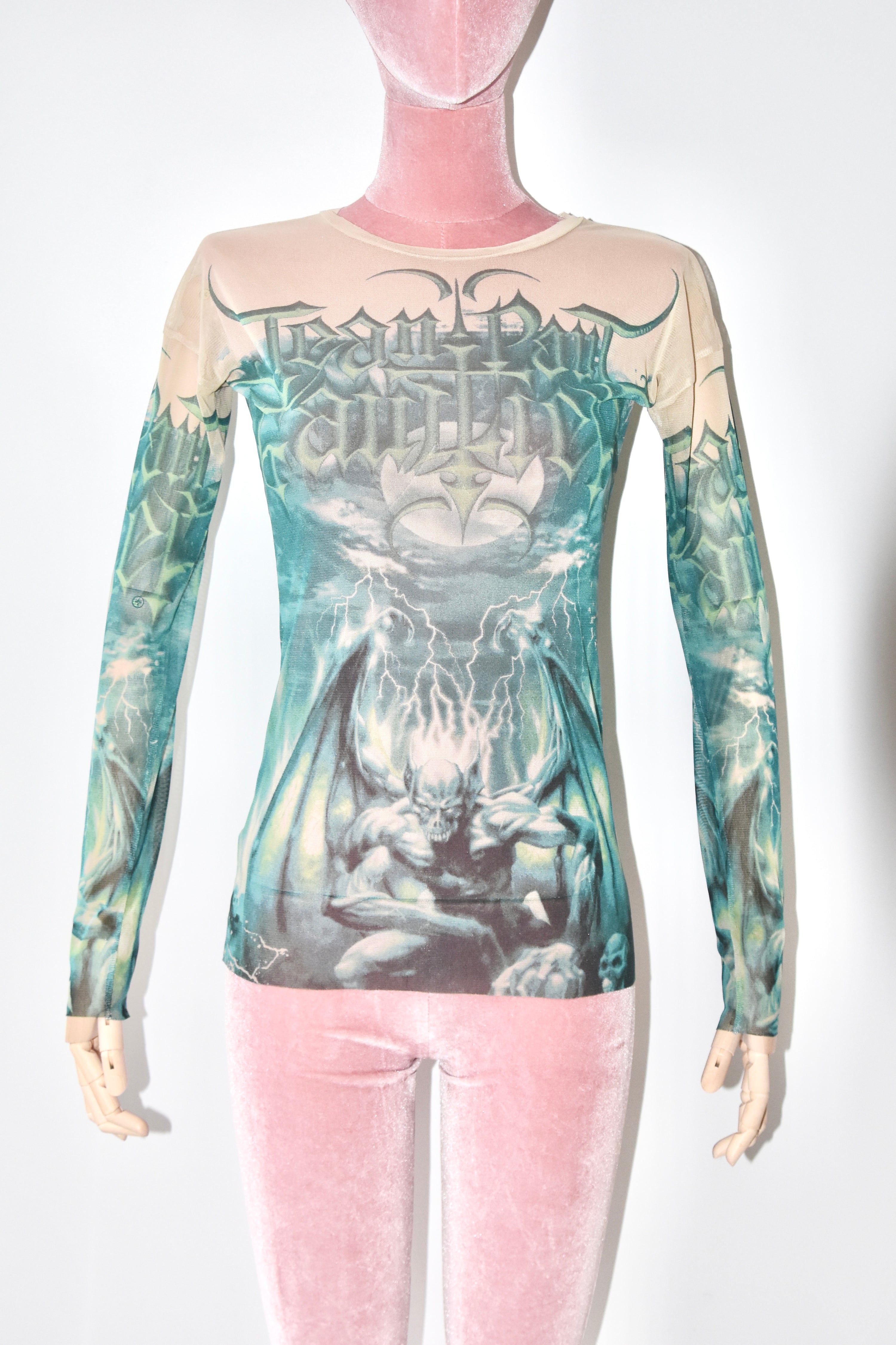 Jean Paul Gaultier Rare Green Satanic Mesh Top