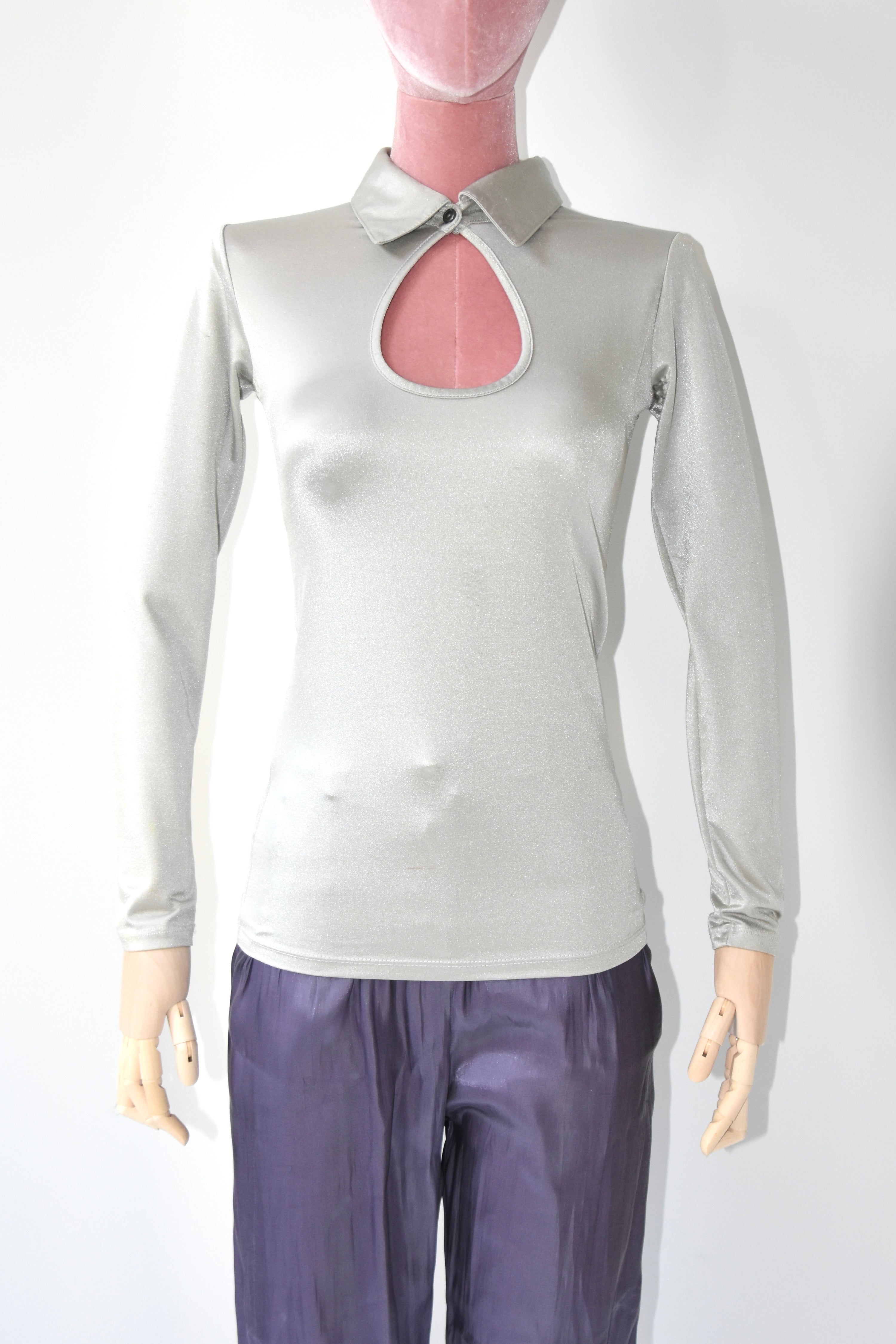 Callipygian Silver Jersey Cutout Top