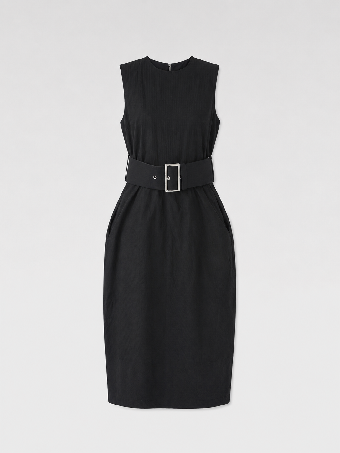 COMME des GARÇONS Runway Structured Belted Sleeveless Midi Dress – Black Avant-Garde Archive Piece