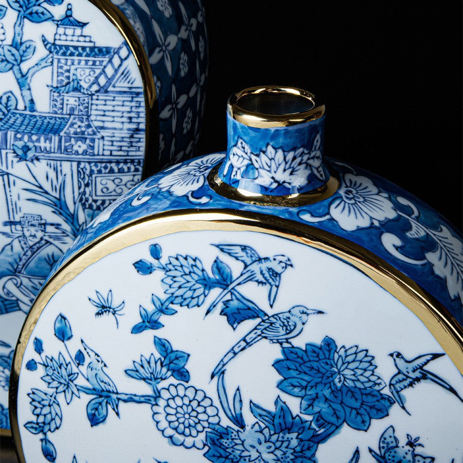 Oriental Paris Blue and White Porcelain Grisaille New Chinese Style Ink Painting Gold-Embossed Color Porcelain Vase Ornament