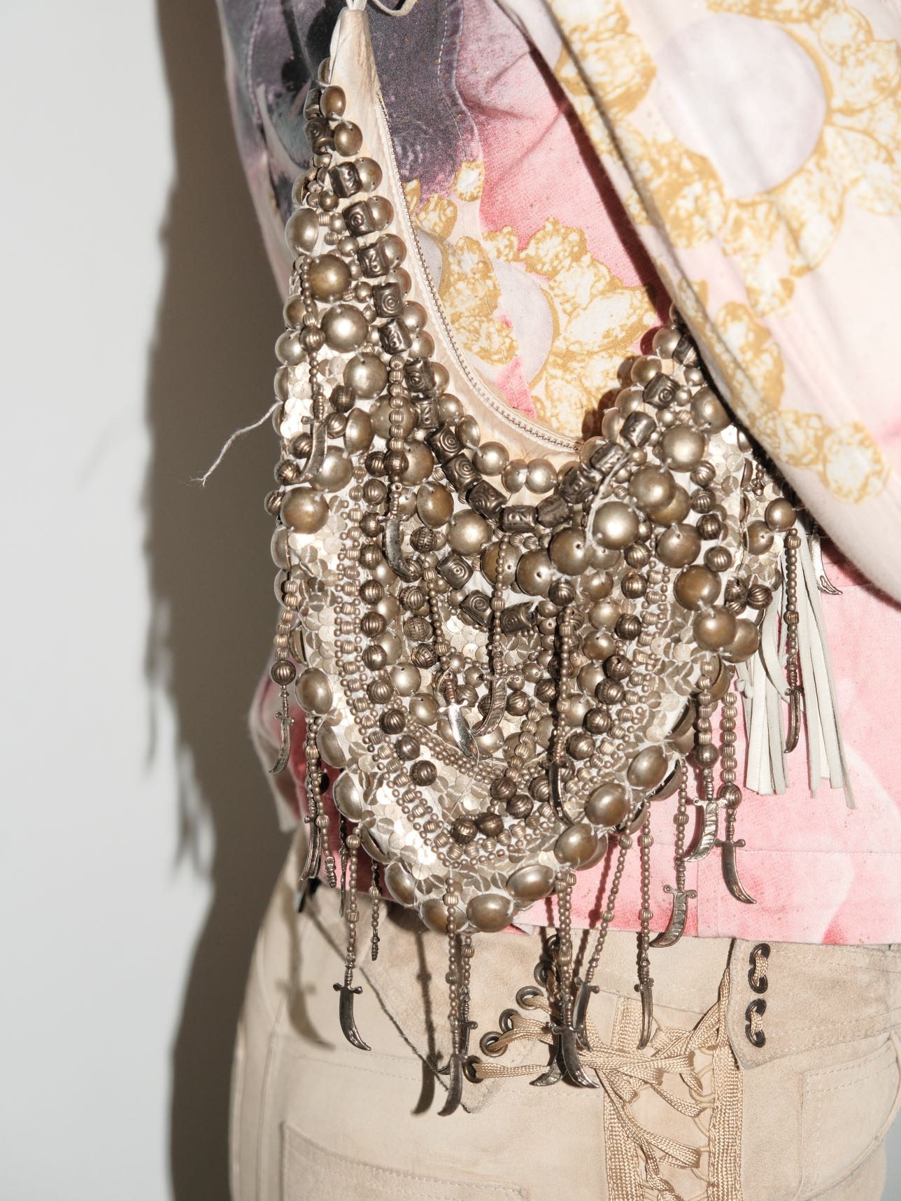 Cesare Paciotti Rare Heavy Metal Beaded Shoulder Bag