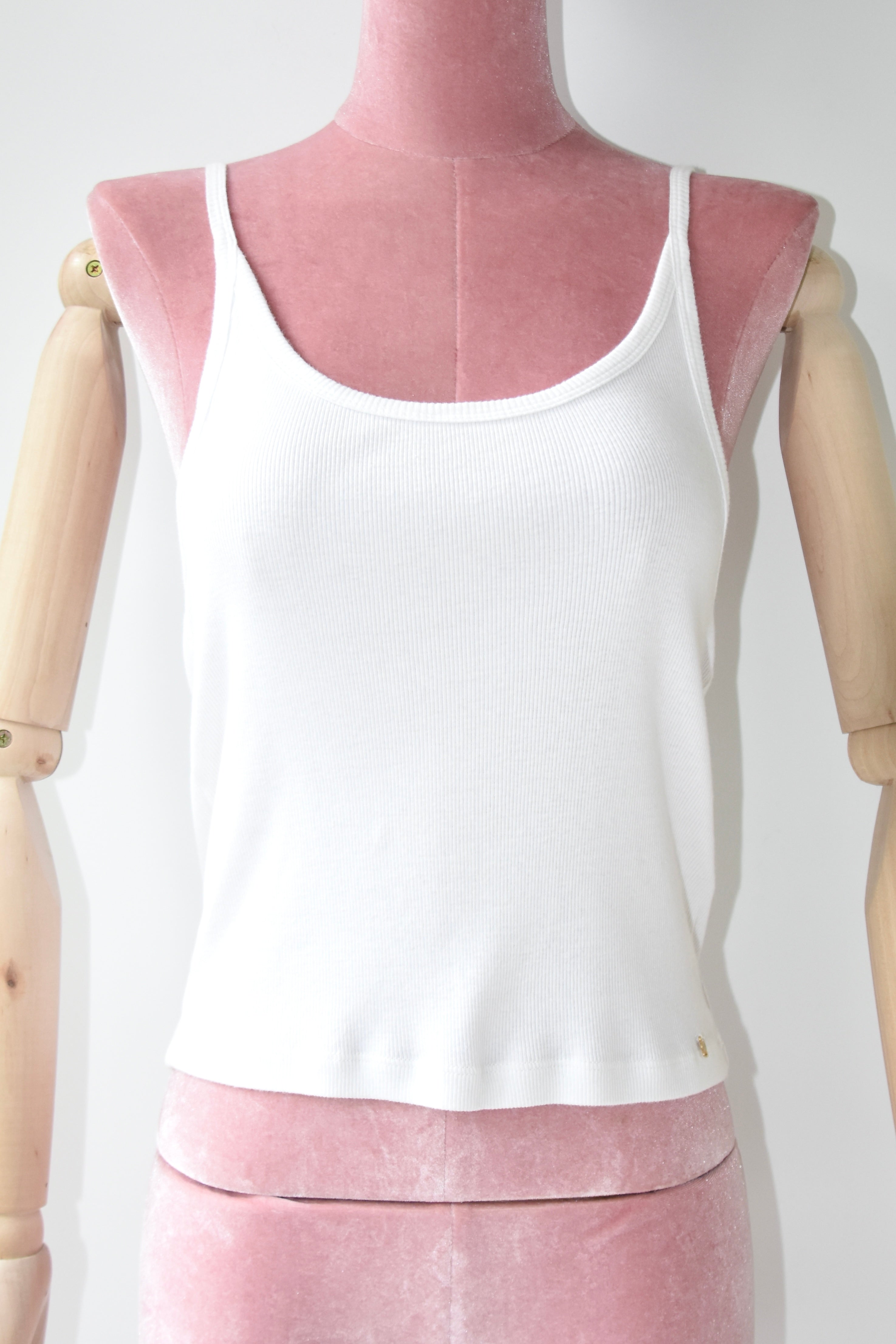 CELINE Ribbed White Logo Tank Top with Triomphe Detail